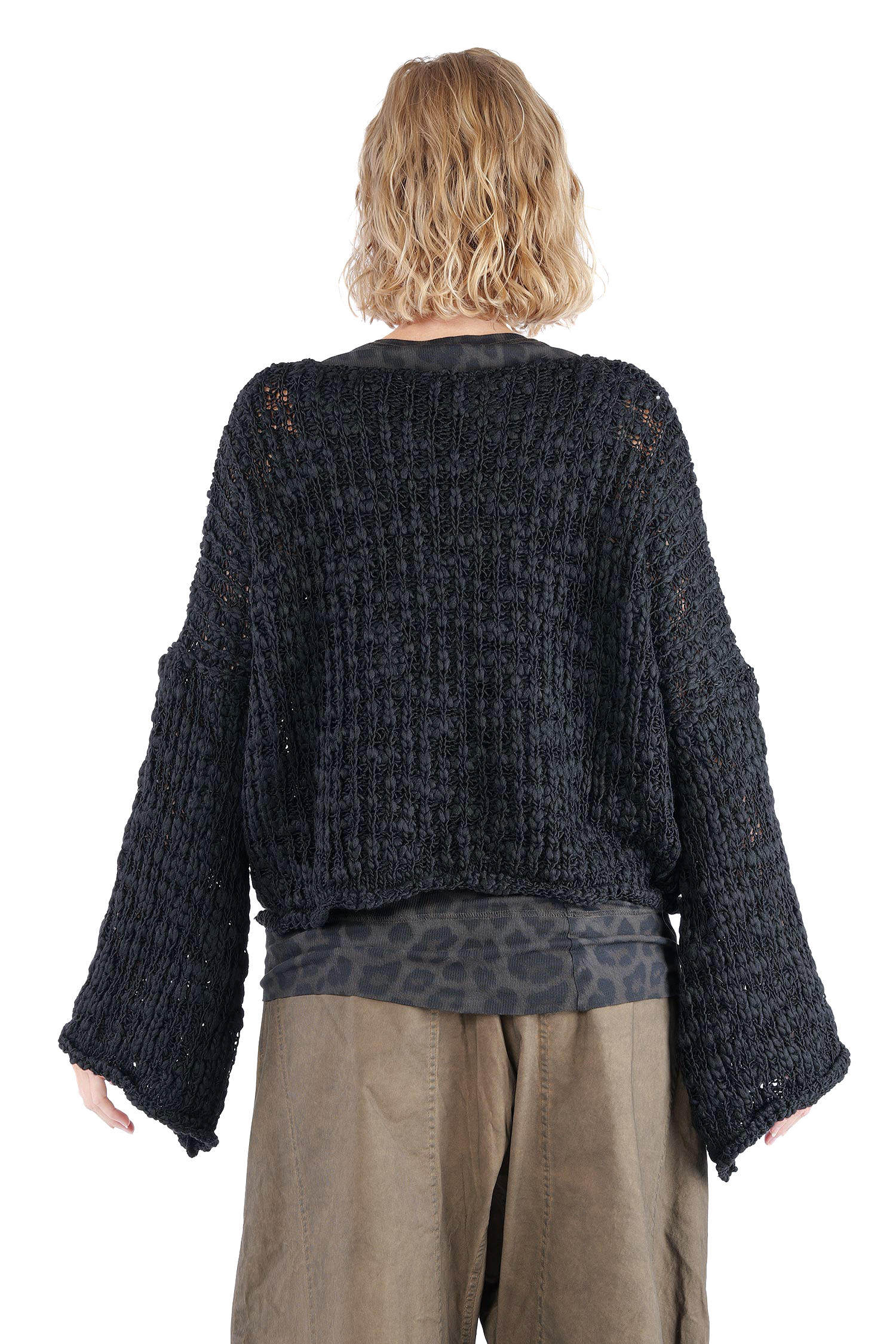 Kurzer Grobstrickpullover - Schwarz - W5520