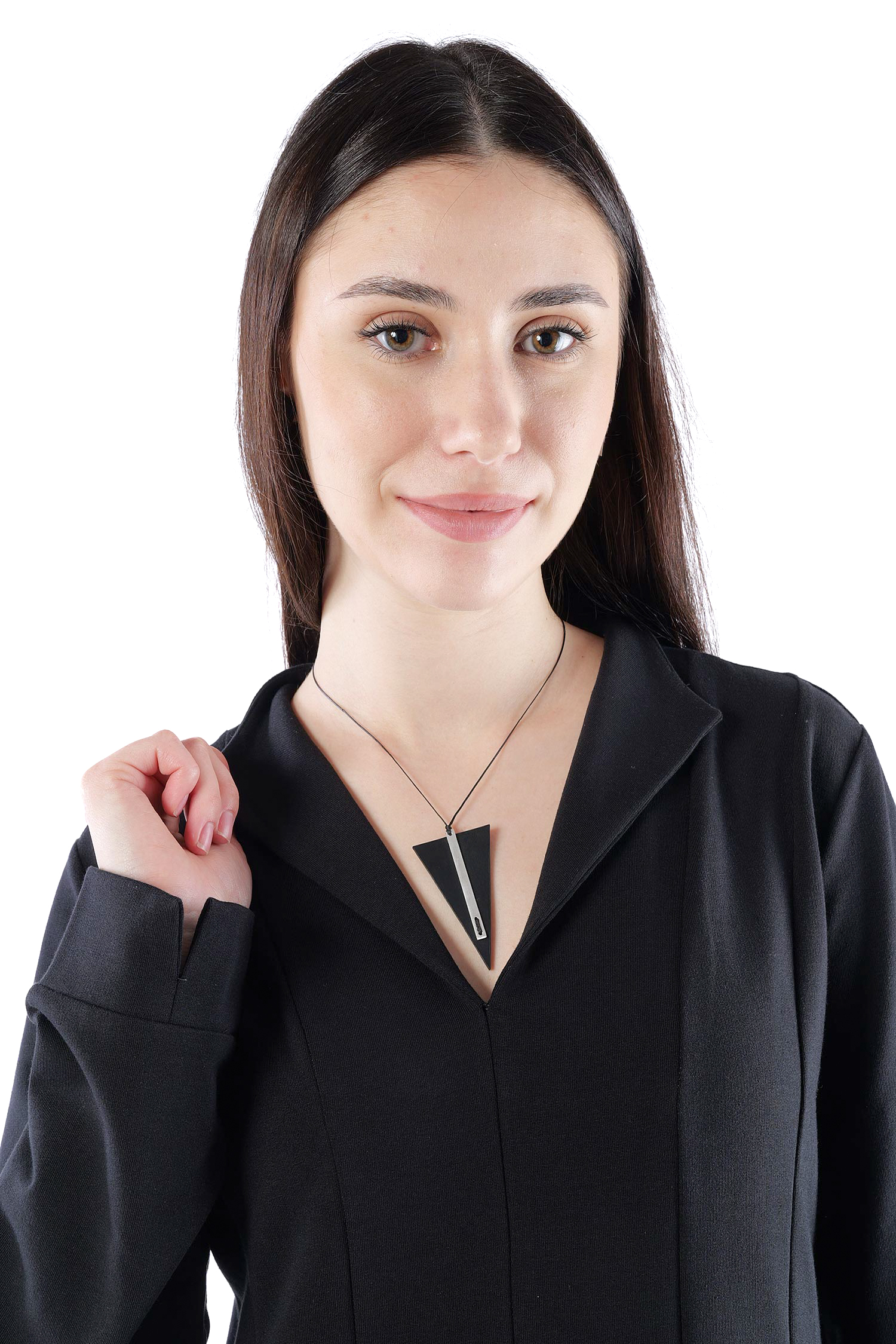 Dreiecks-Halskette - Bar_Trngl_Mono Pendant - Schwarz / Silber