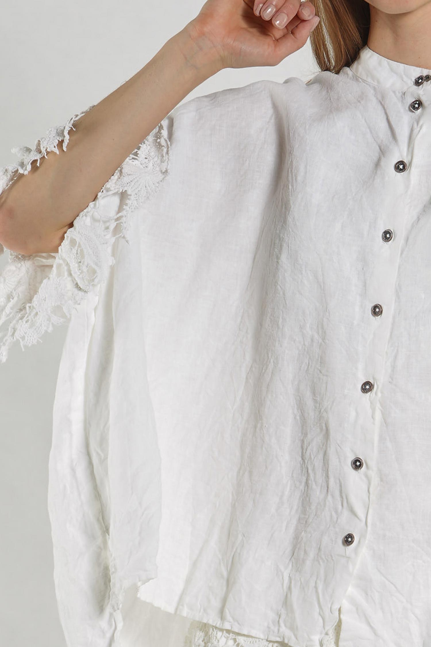 Leinenbluse mit Spitze - seafoam fog - 1262670402