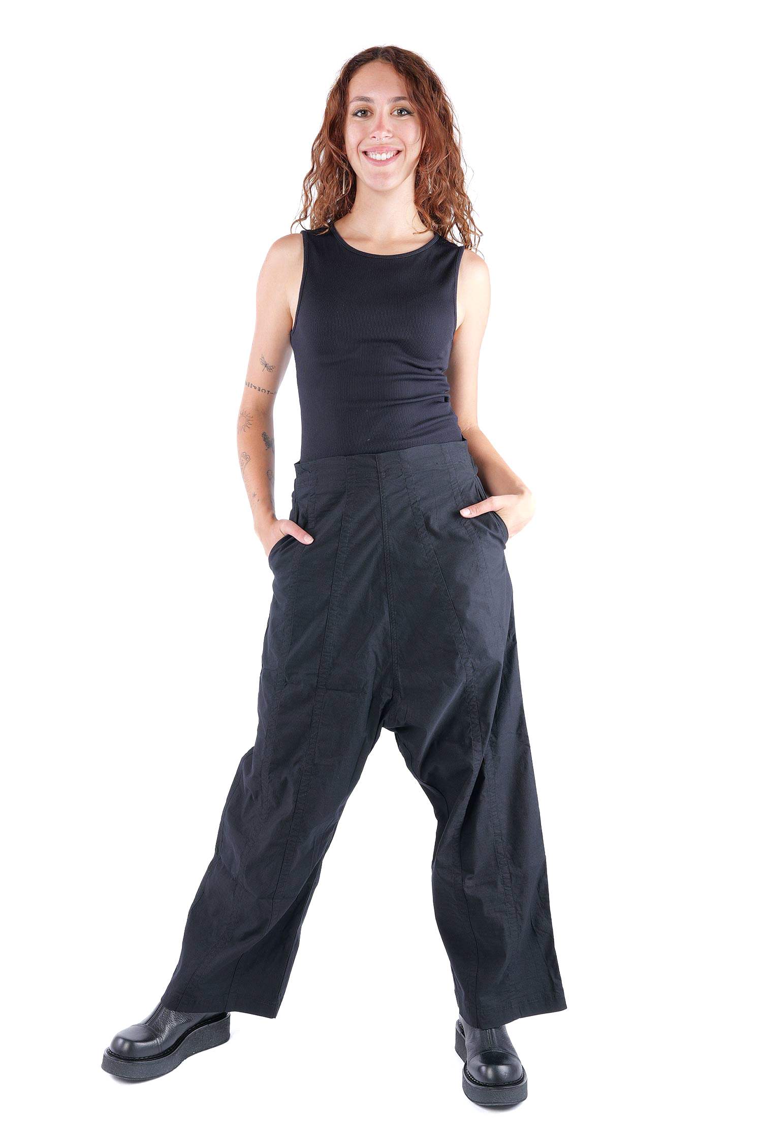 Weite Stretchhose - Schwarz - 2261390126