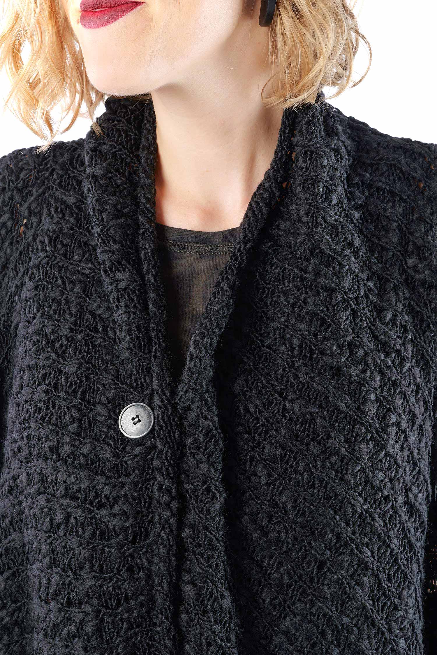 Asymmetrische Grobstrickweste - Schwarz - W5521