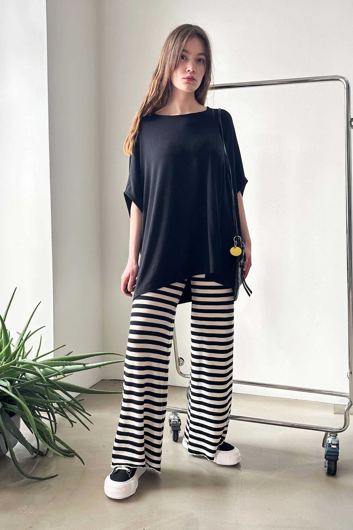 Striped merino pants - white/black wide stripes- 3010