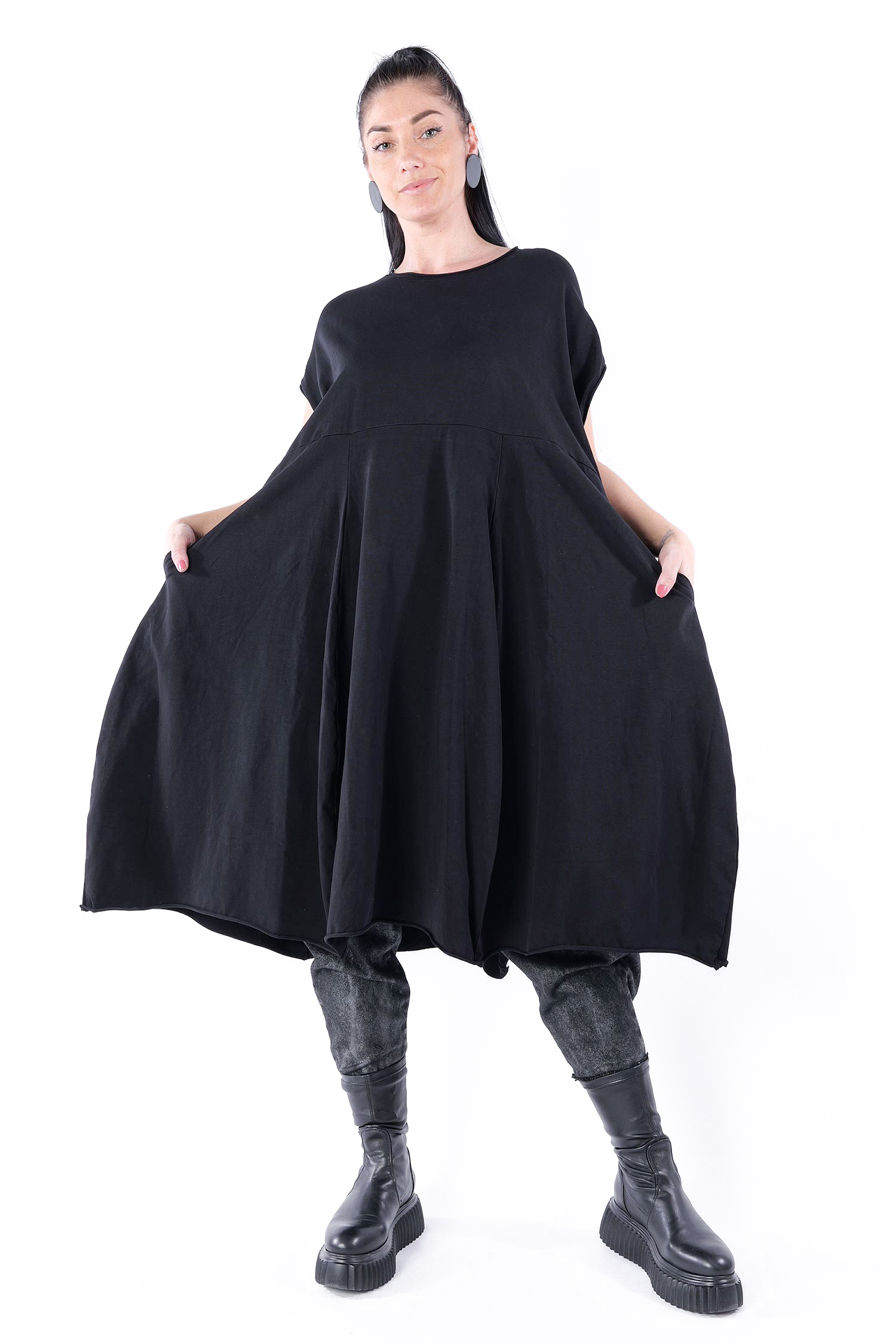 Tulpiges Jerseykleid - Schwarz - Cheapfade