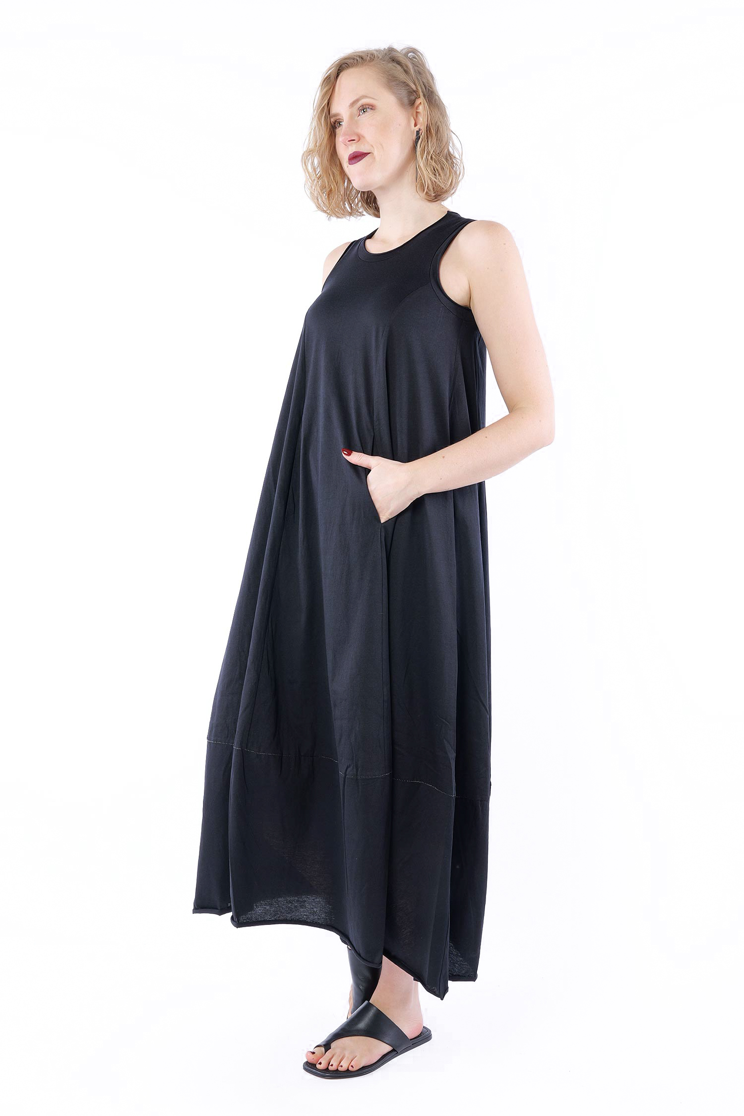 Langes Jerseykleid - Schwarz - Lappa