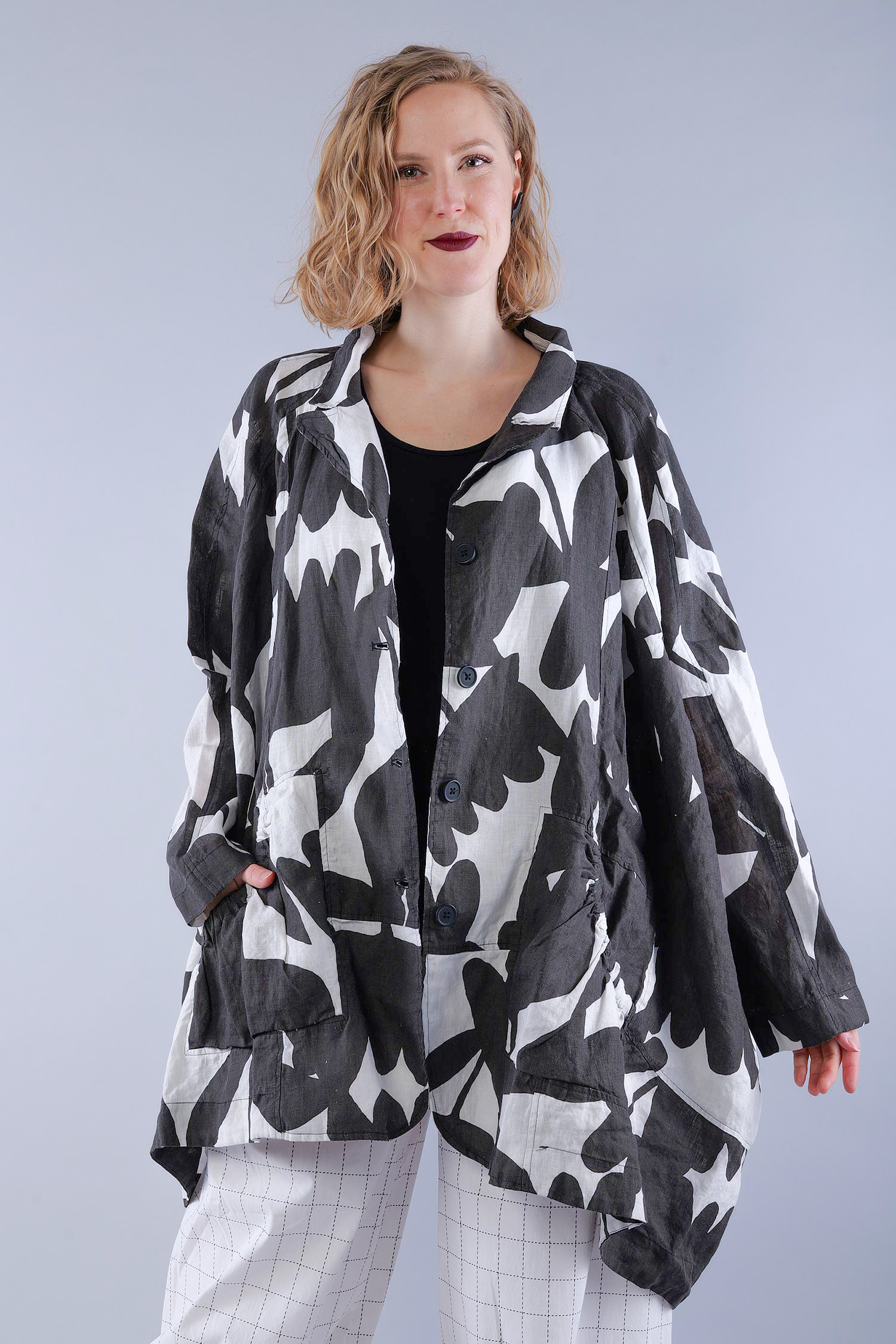 Oversize Leinenjacke - Black print - 1263551101