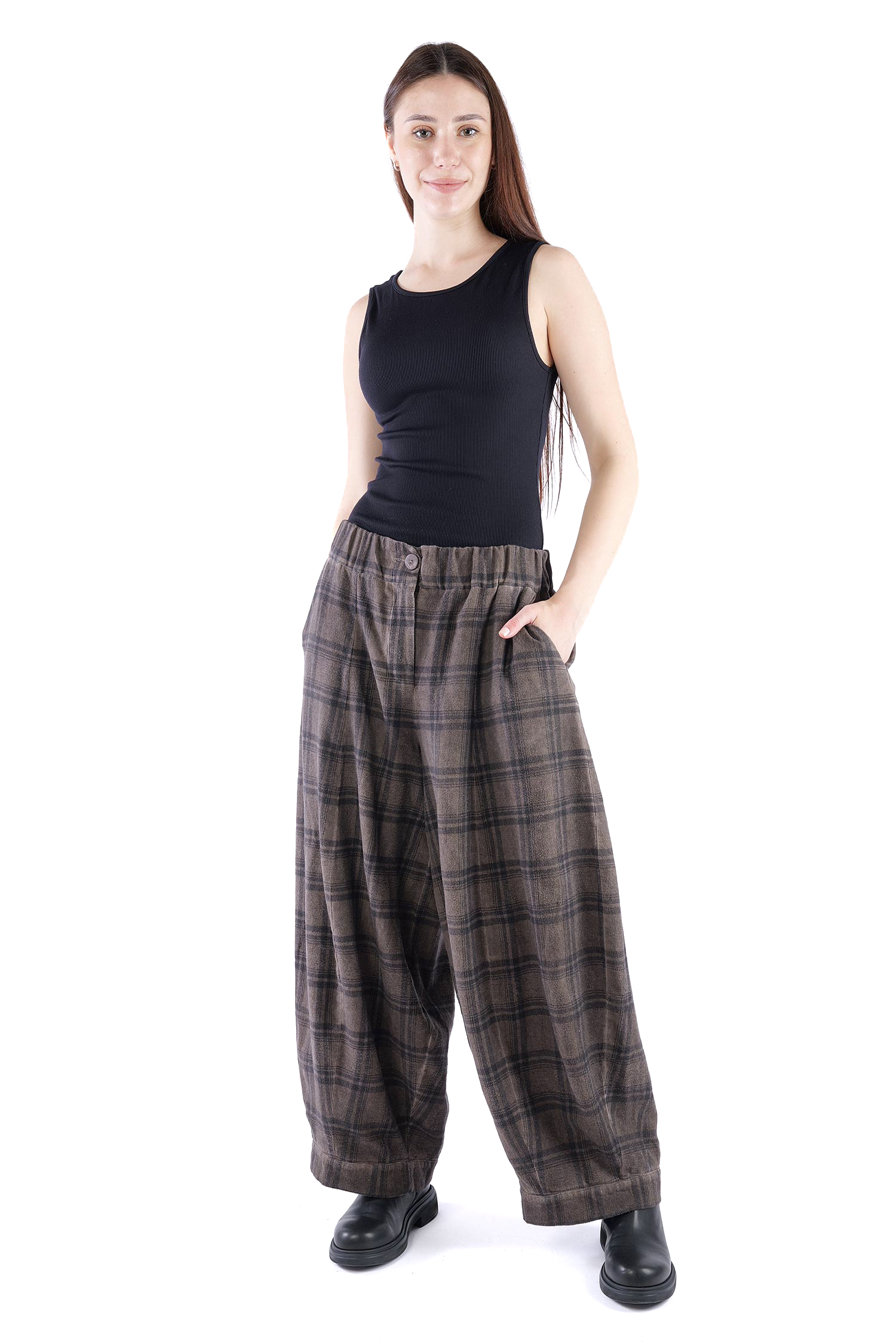 Wide pants - Truffle old dye check - Alido