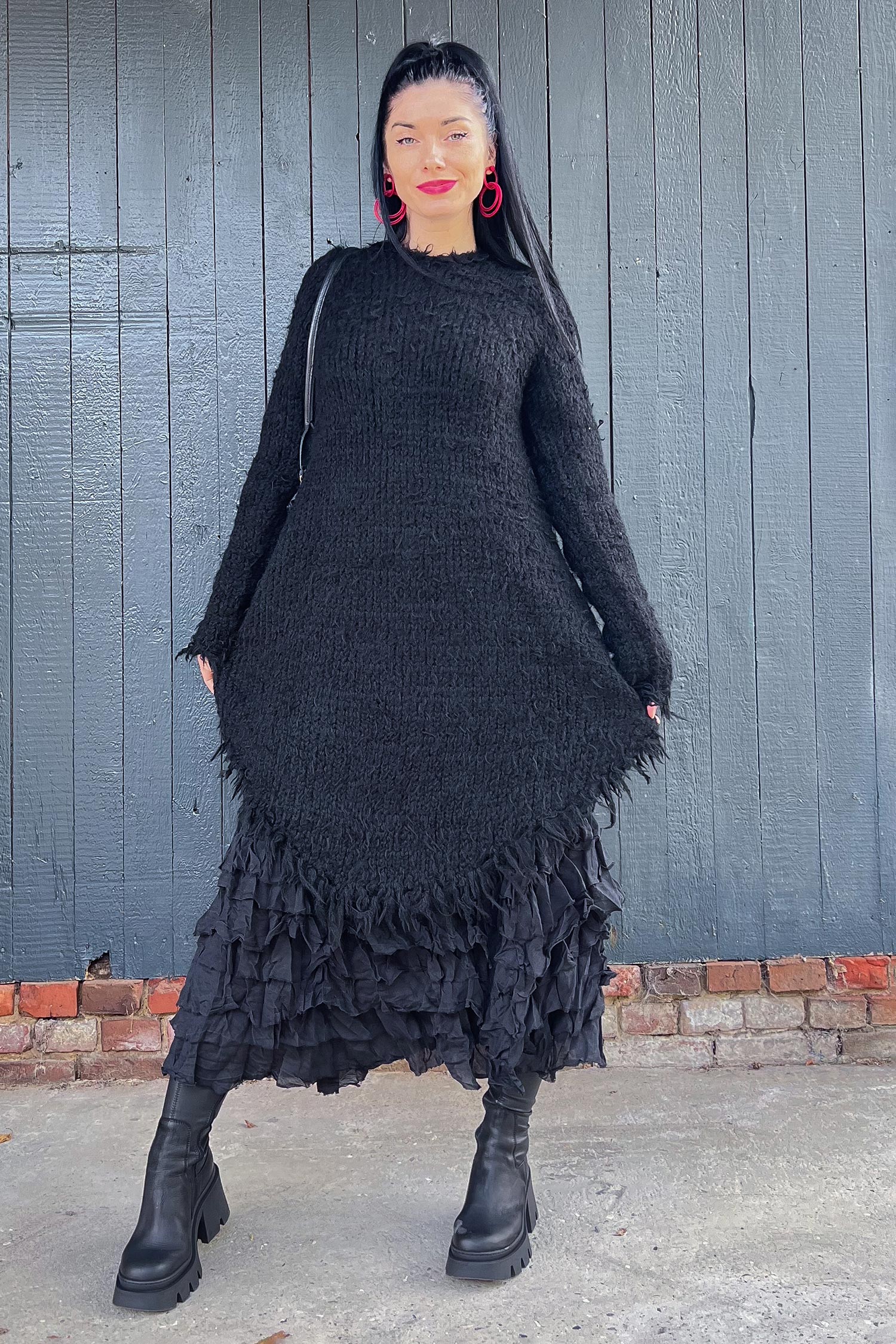 Alpaka Grobstrickkleid - Schwarz - 2251387305