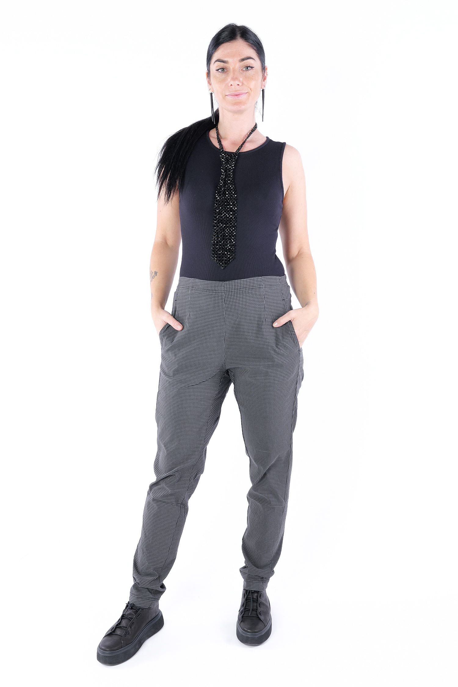 Legere Stretchhose - Black check - 2253440134