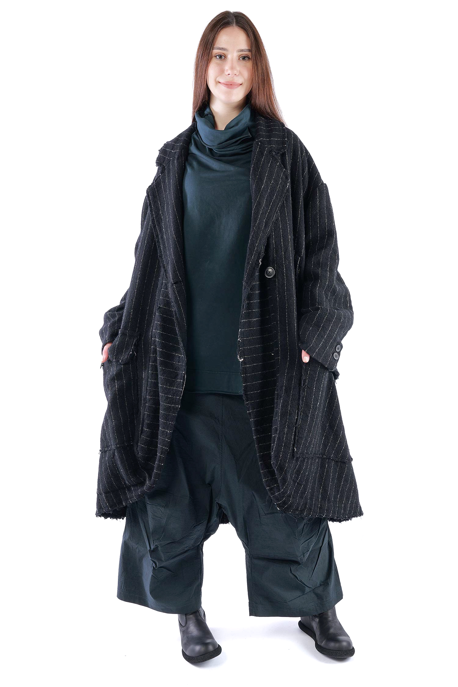 Oversize Wollmantel - Black stripe - 2261151209
