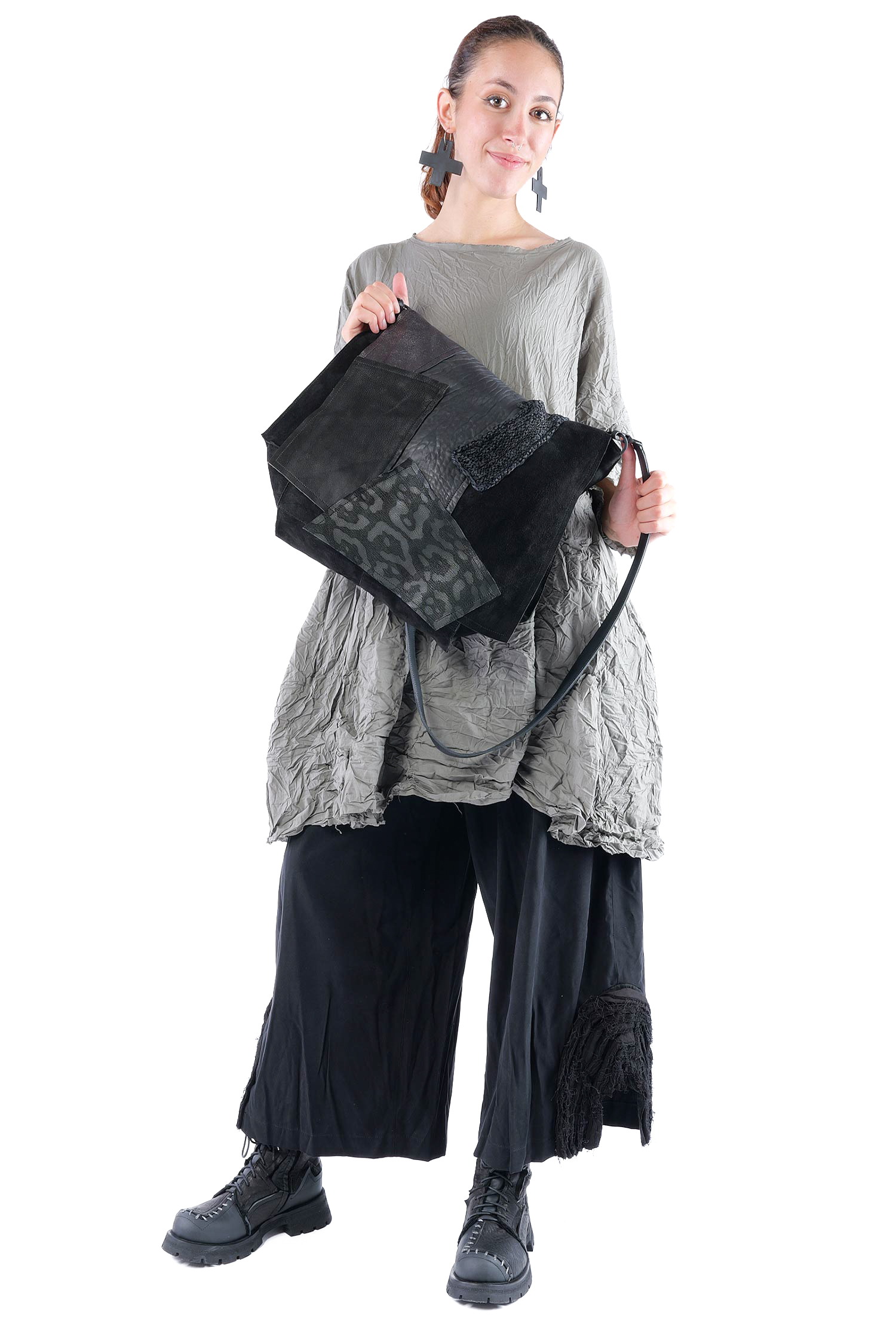 Patchwork Ledertasche - Schwarz - M.Aurelia