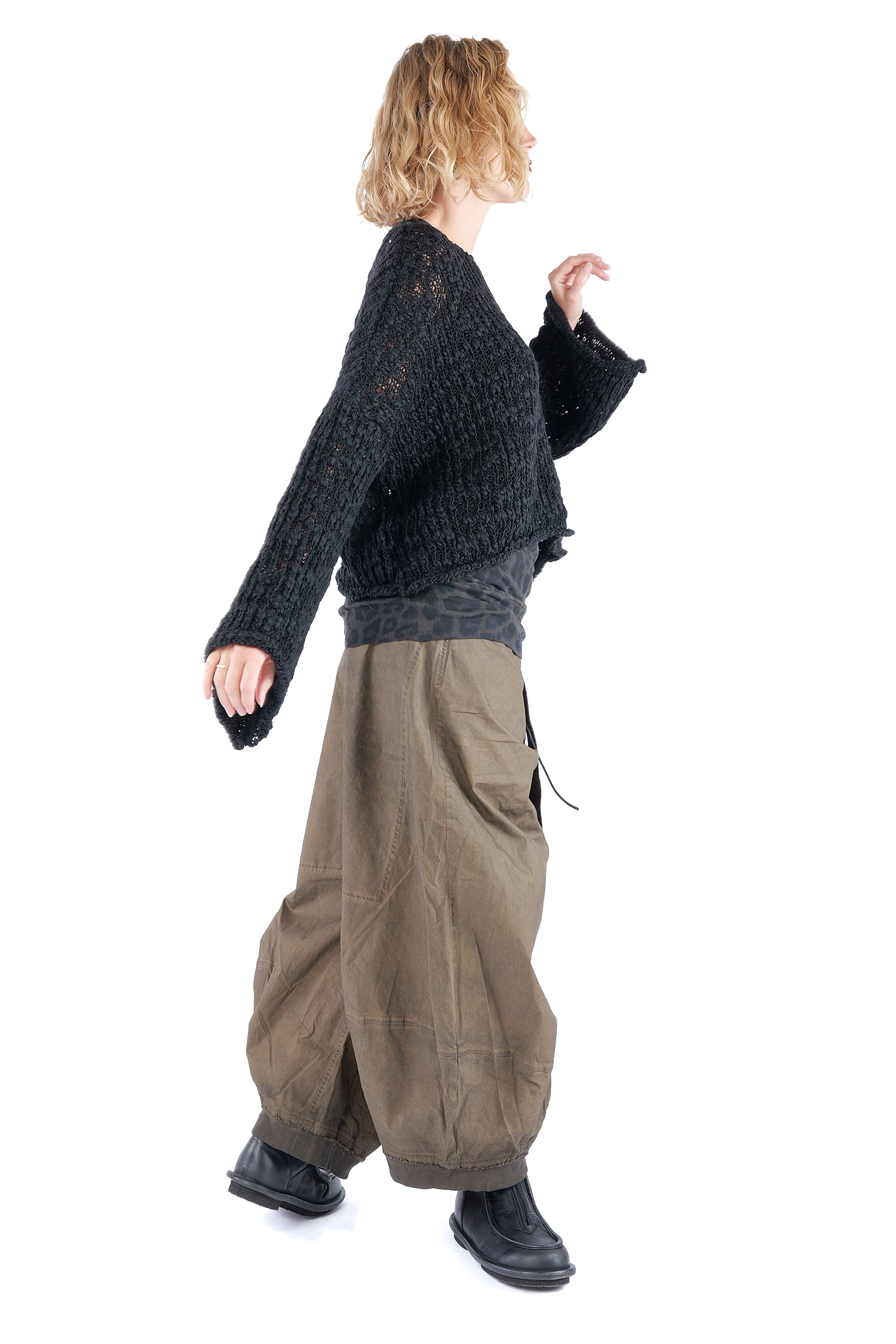 Kurzer Grobstrickpullover - Schwarz - W5520