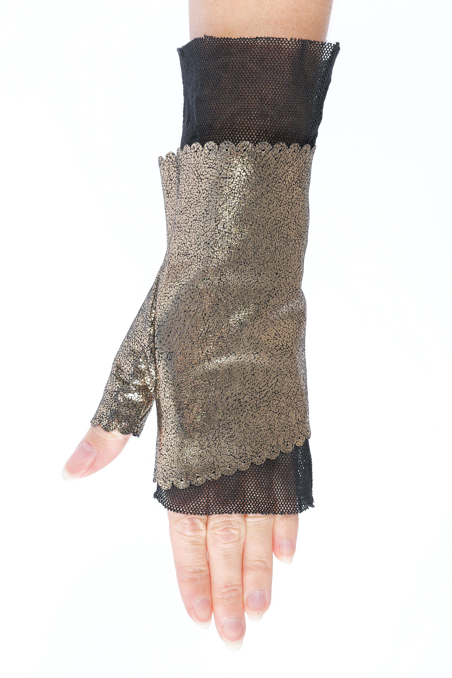 Leder + Tüllstulpen - Sparkle black - 2261802005