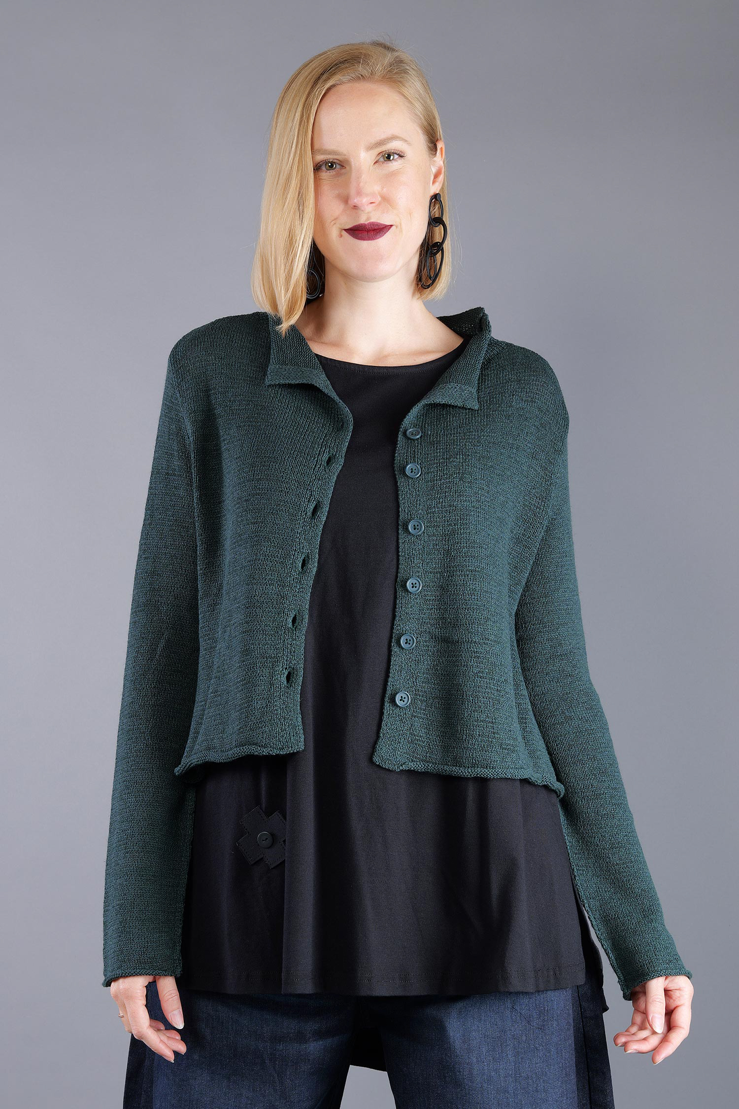 Short knitted jacket - Forest - 2263727111