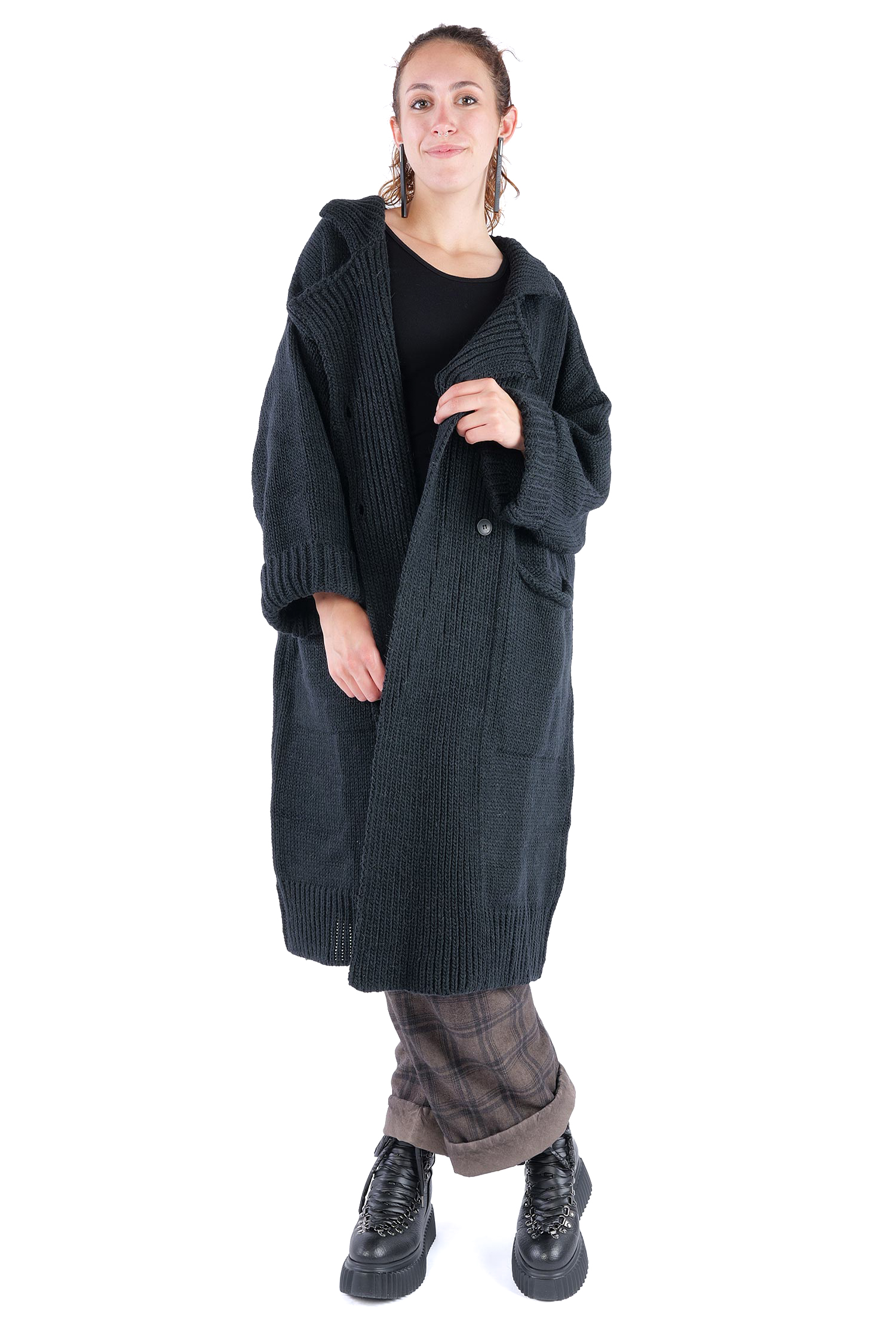 Oversize Strickmantel - Schwarz - Kongo