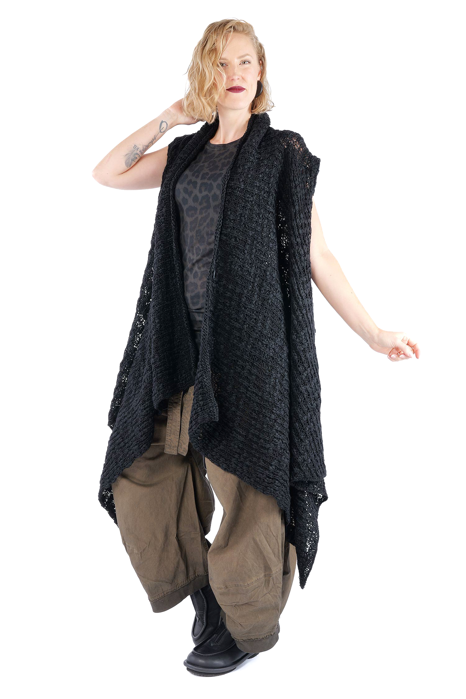 Asymmetrische Grobstrickweste - Schwarz - W5521