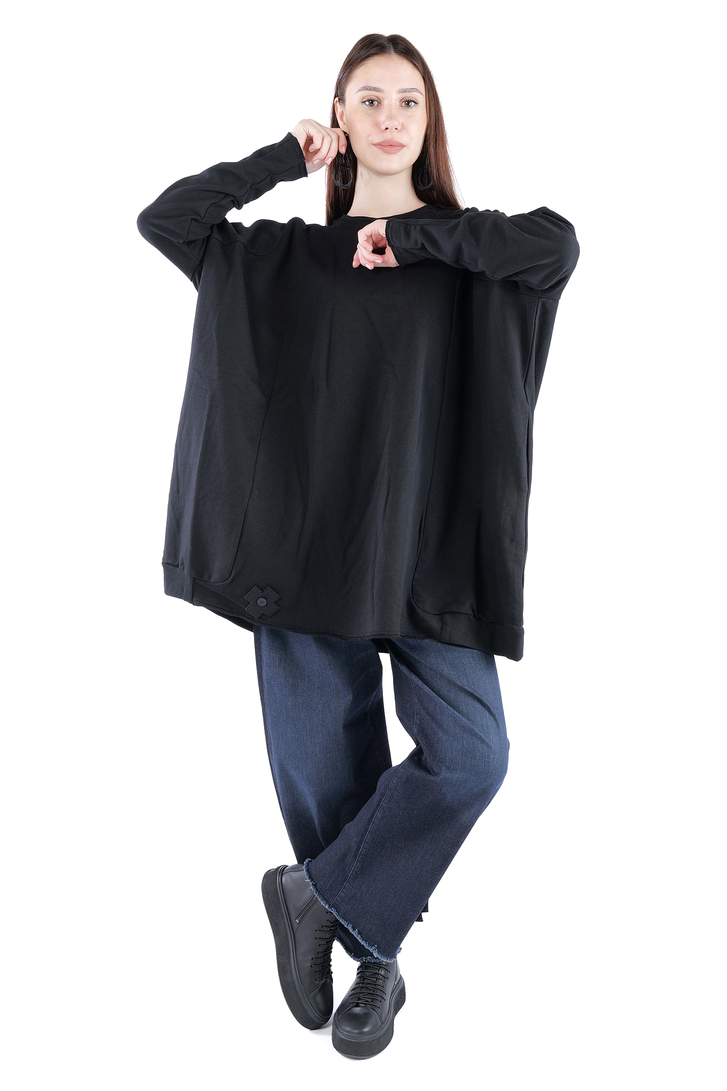 Oversize Sweatpullover - Schwarz - 2139