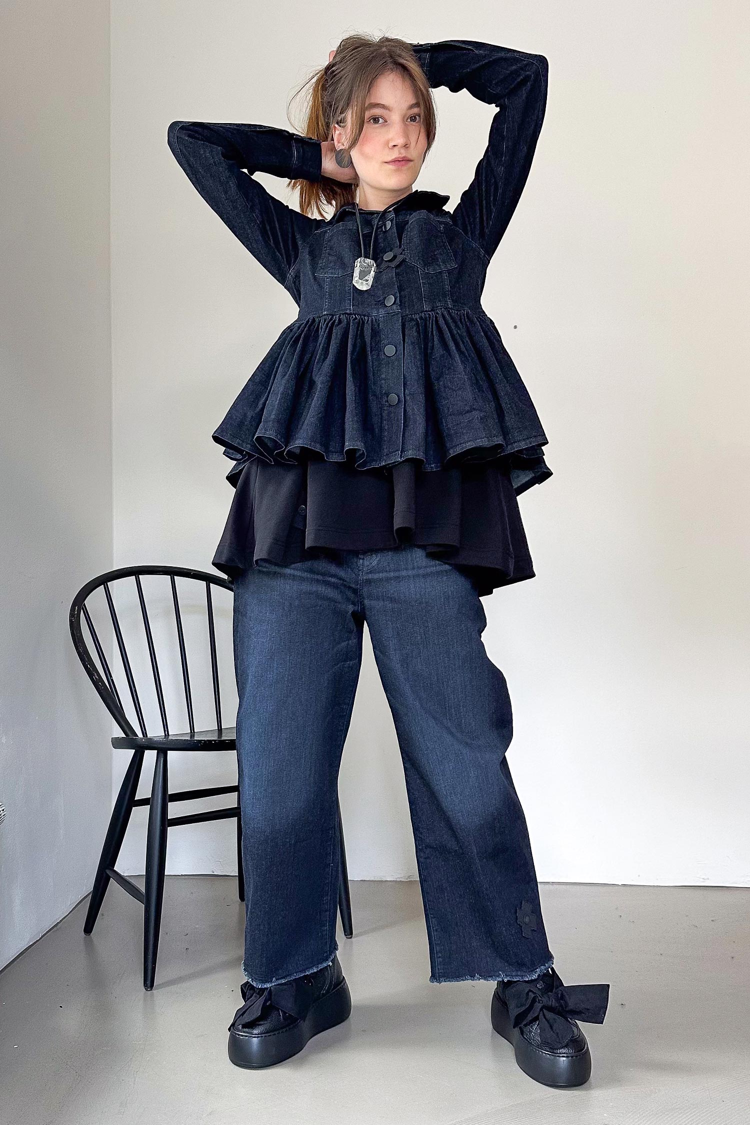 Ruffled denim jacket - Darkblue - 8064