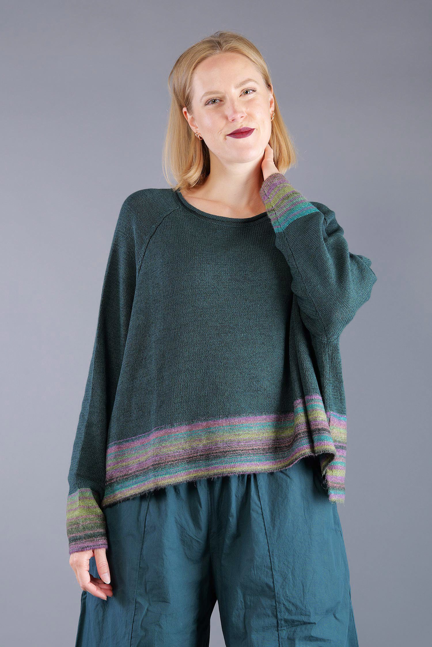 Oversized knitted pullover - Forest stripe - 2263720703