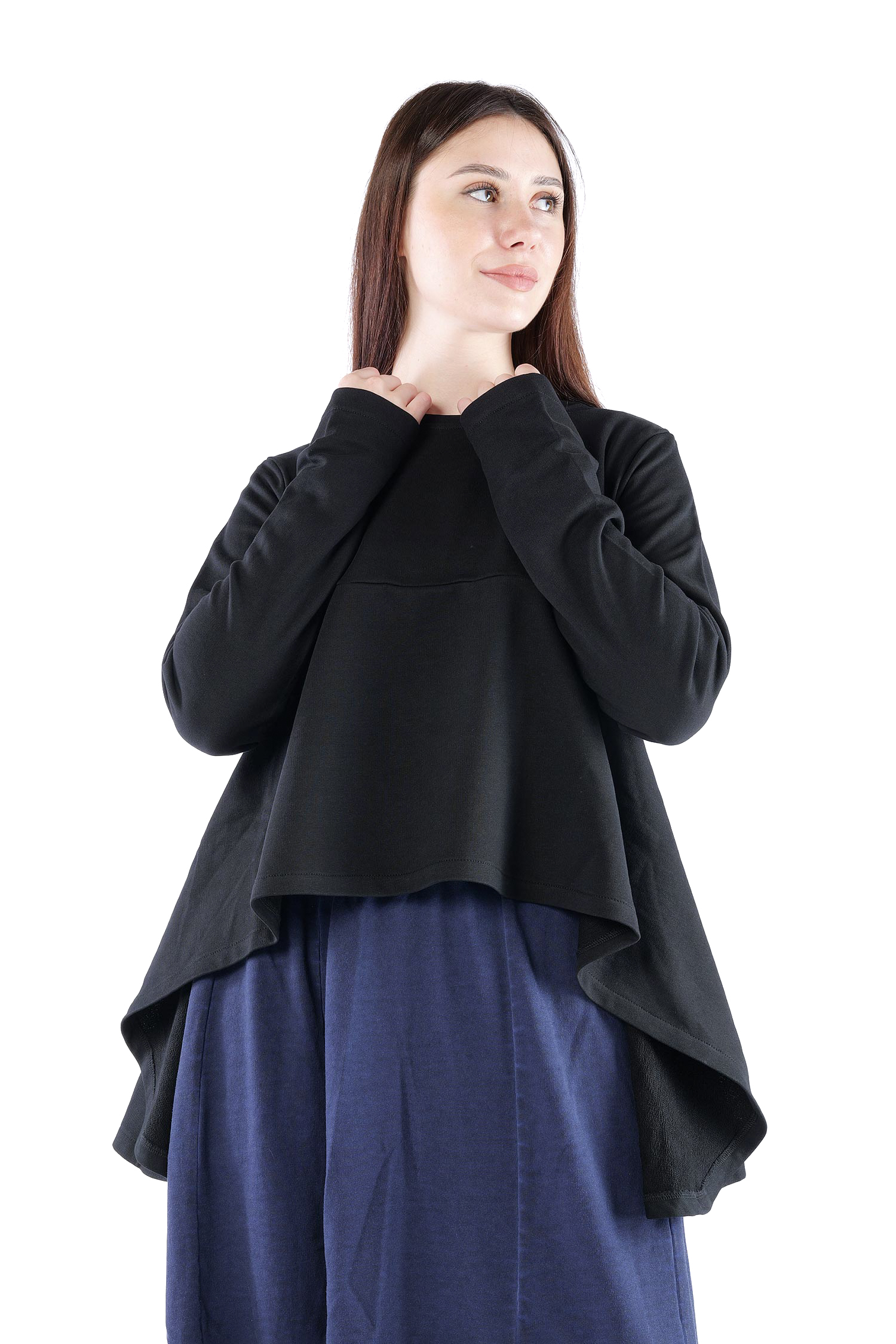 Asymmetrischer Sweatpullover - Schwarz - 2135