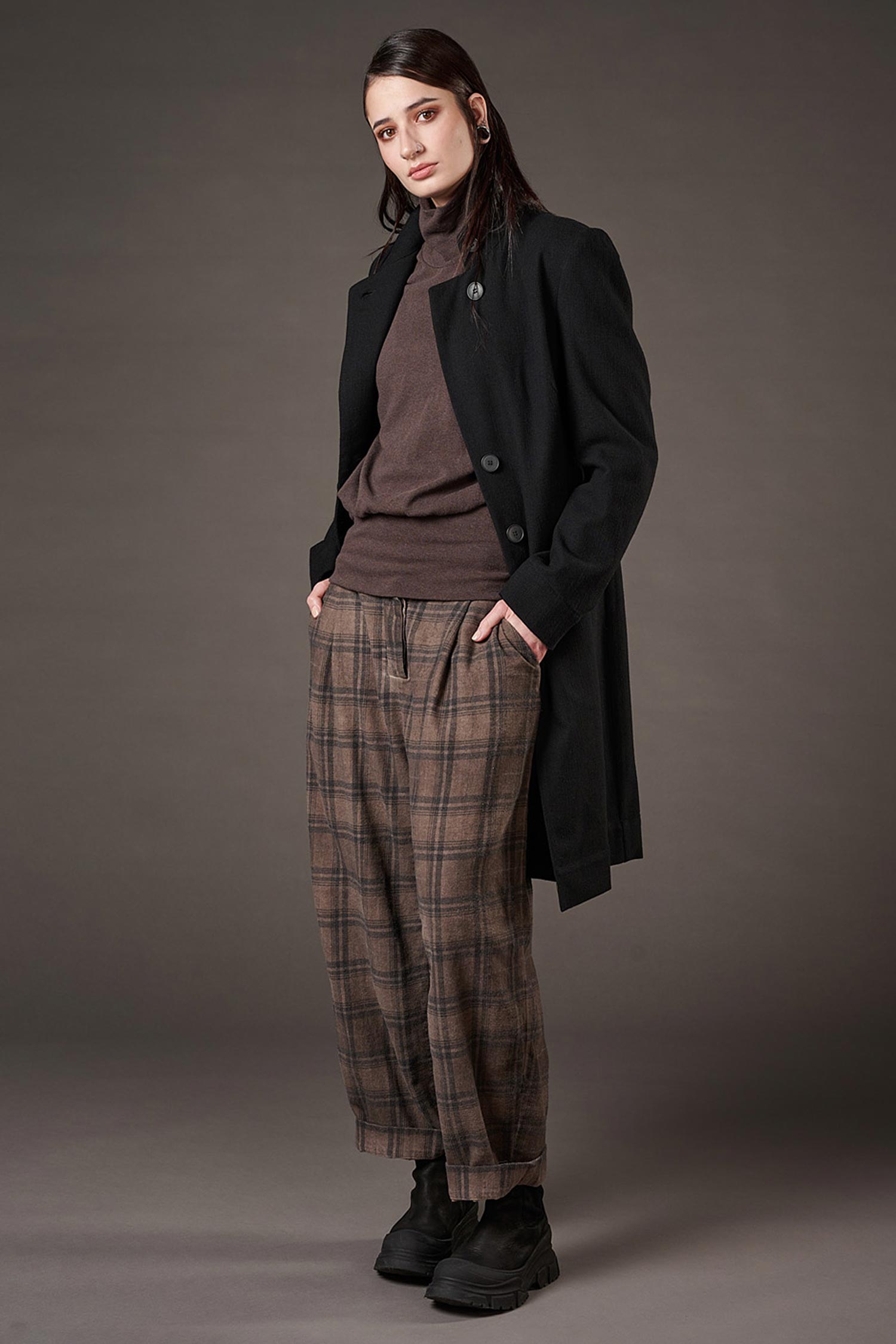 Pleated pants - Truffle old dye check - Casso