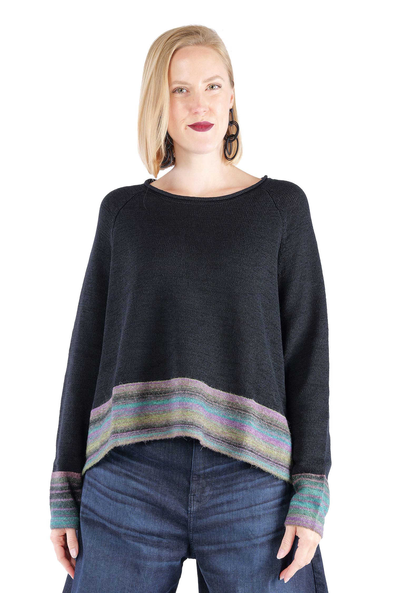 Oversized knitted pullover - Black stripe - 2263720703