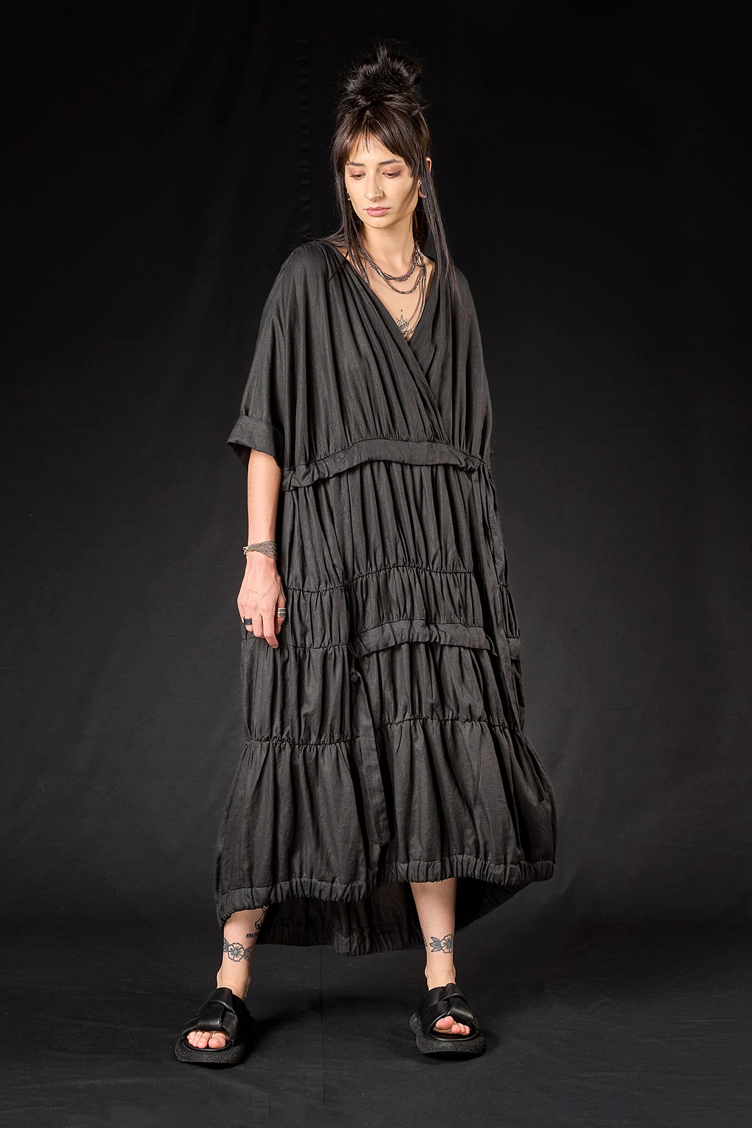 Leinen / Bambus Kleid - Schwarz - Alla