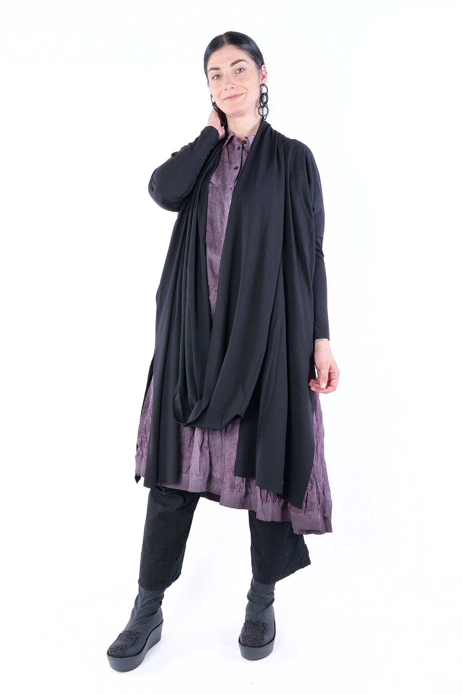 Cardigan mit Wasserfallkragen - Schwarz - W25-70