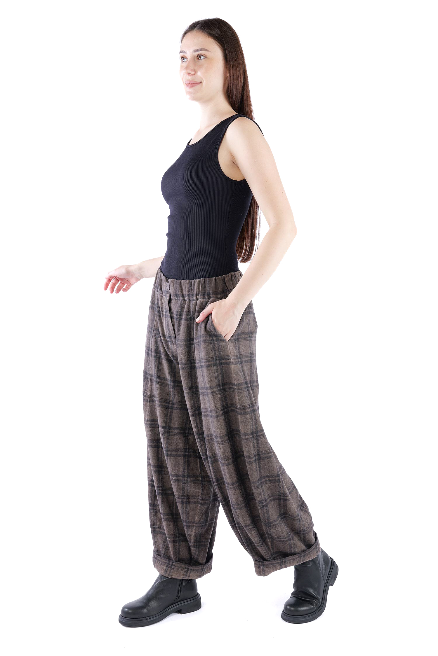 Wide pants - Truffle old dye check - Alido