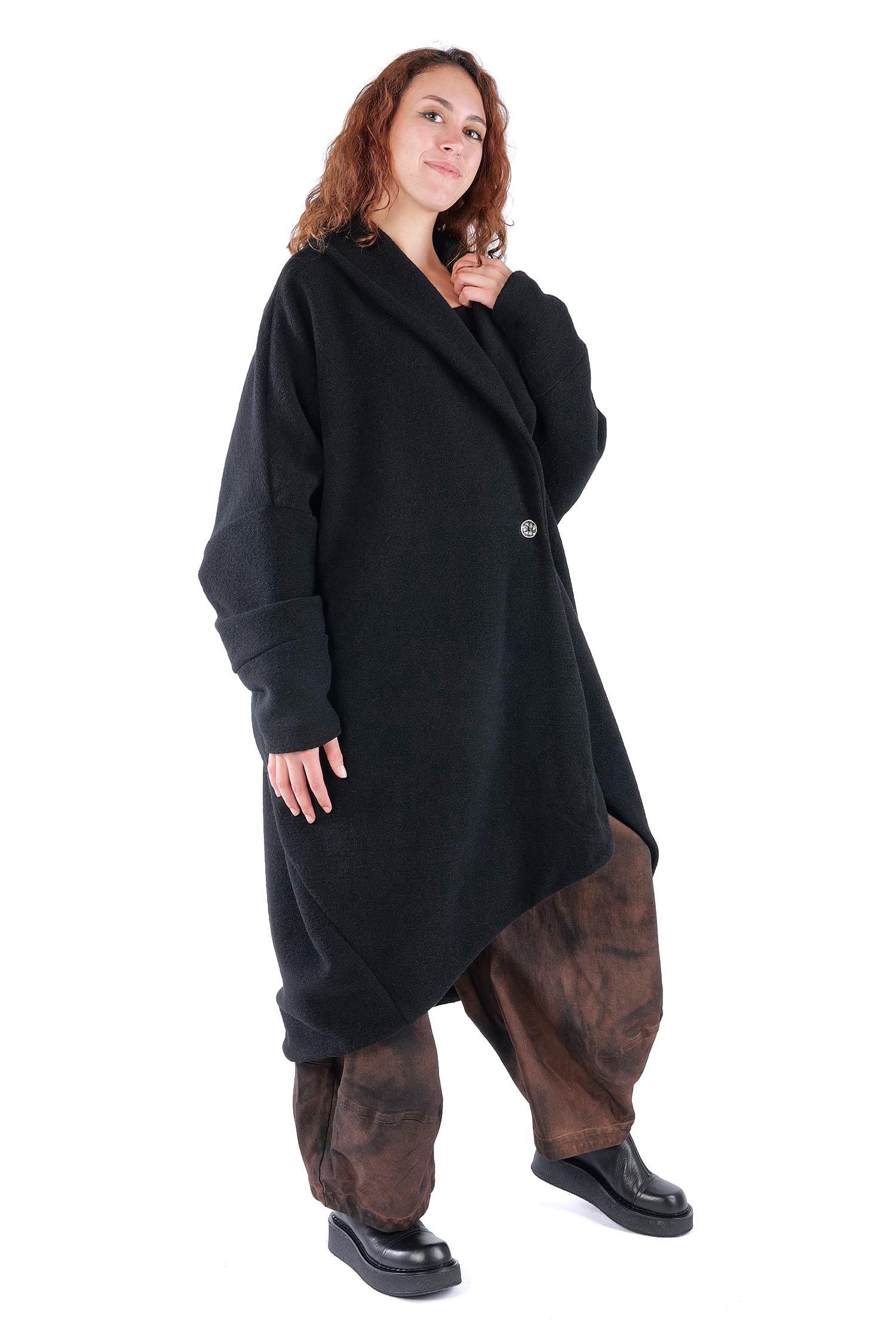Oversize Winterstrickmantel - Schwarz - S487