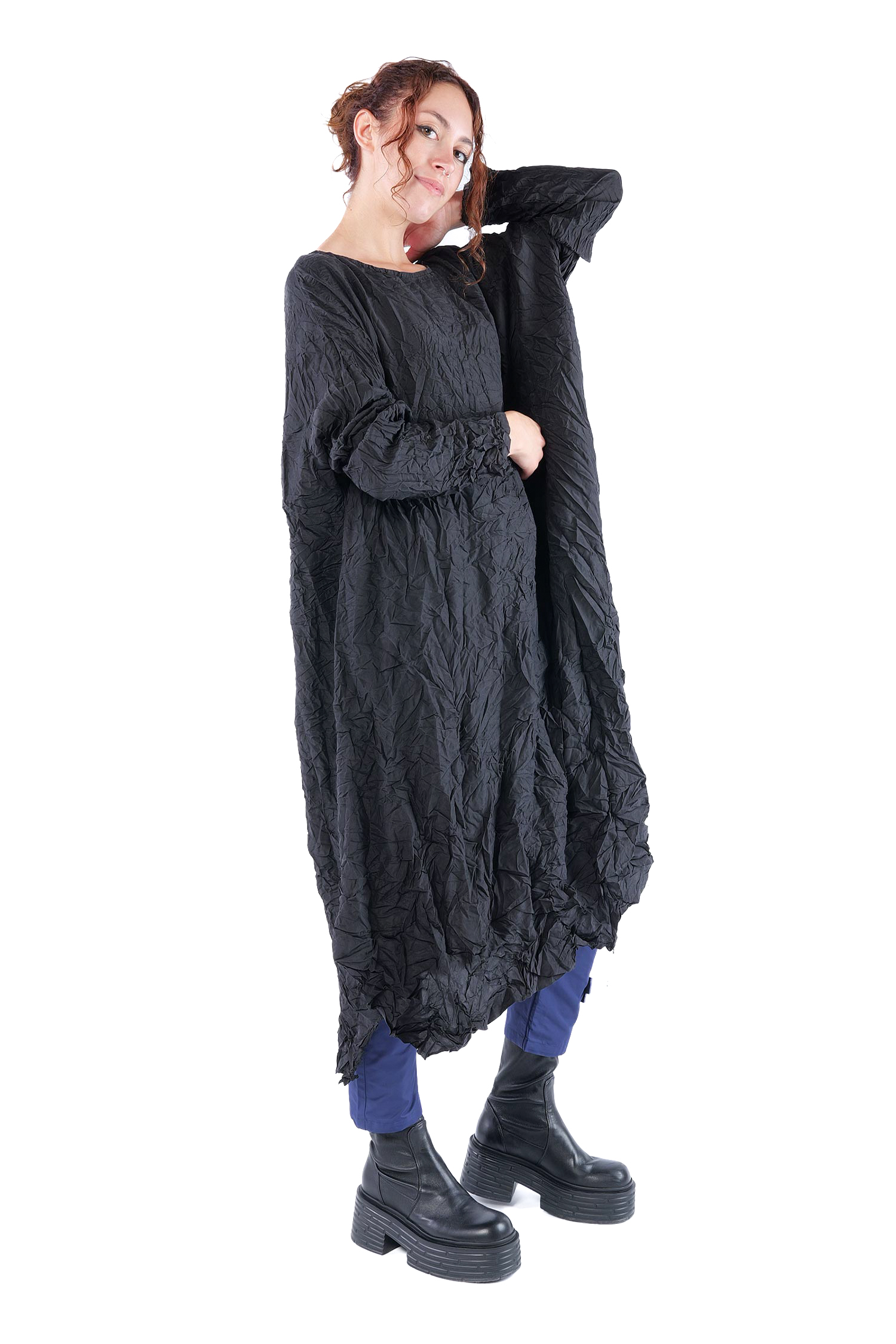 Oversize Seidenkleid - Schwarz - Ellastik