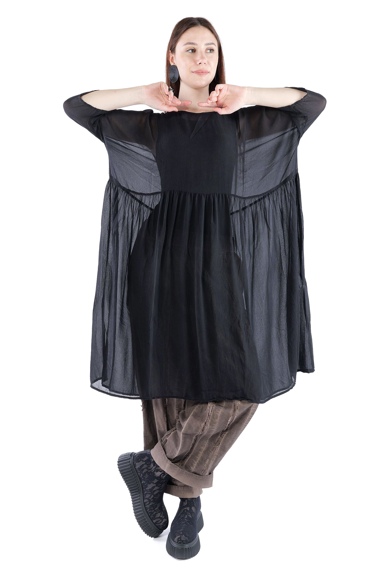 Oversize Seidenkleid - Schwarz - Meinsein