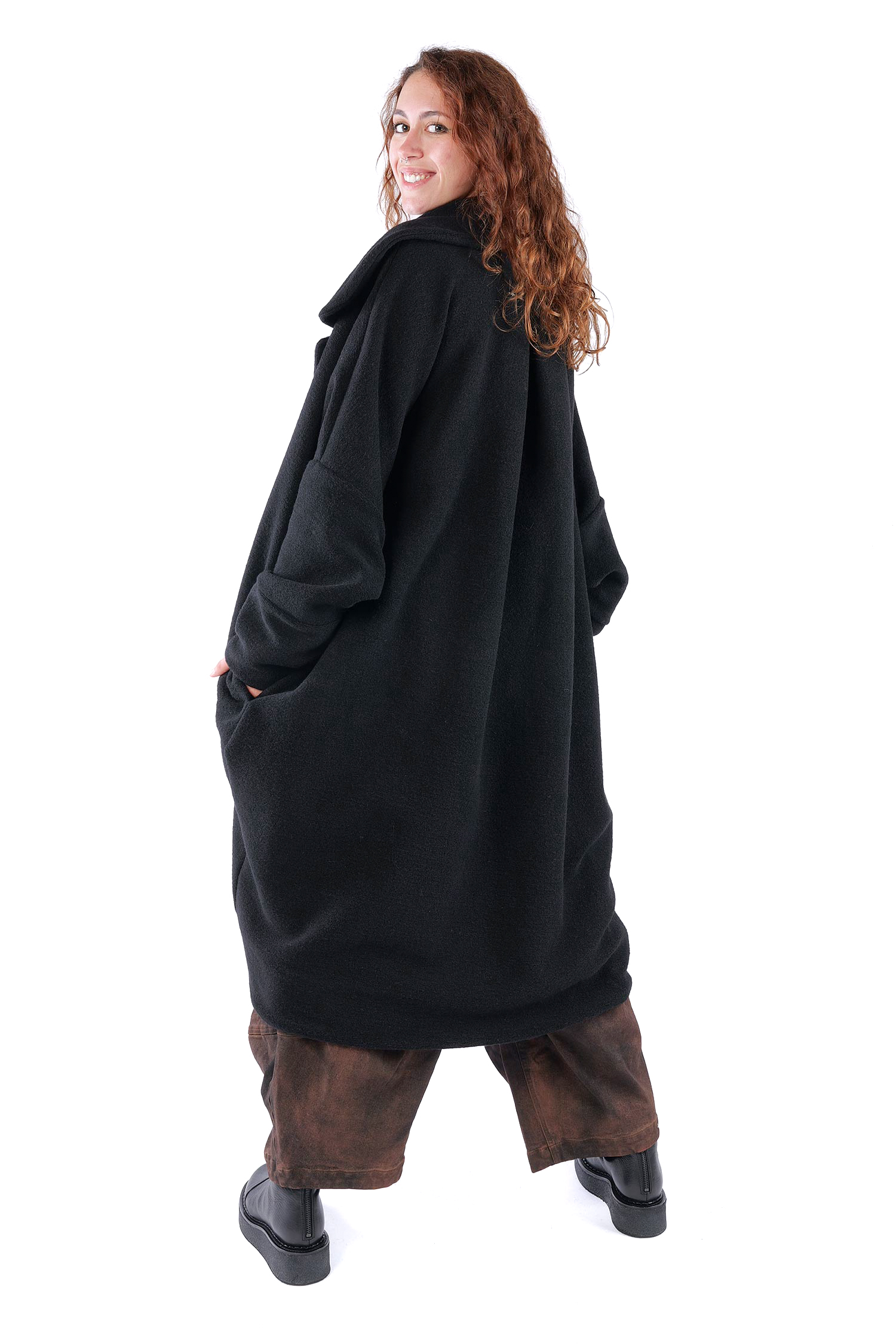 Oversize Winterstrickmantel - Schwarz - S487