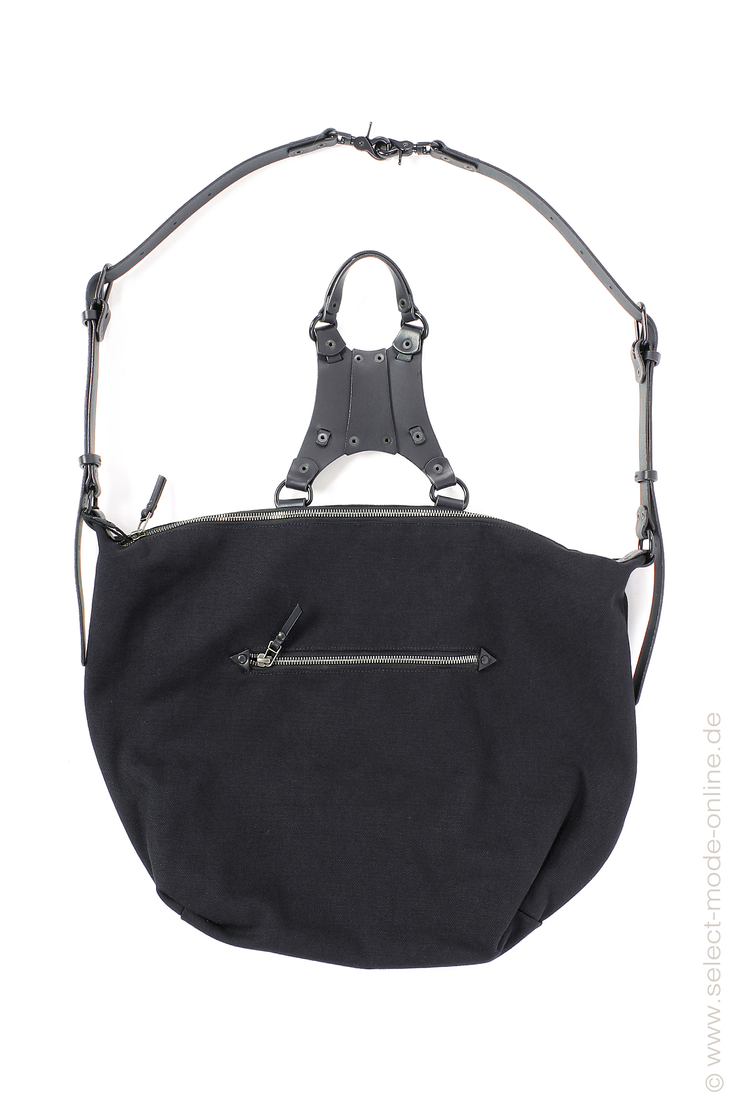 Leather-canvas backpack / shoulder bag - Wtae - Black