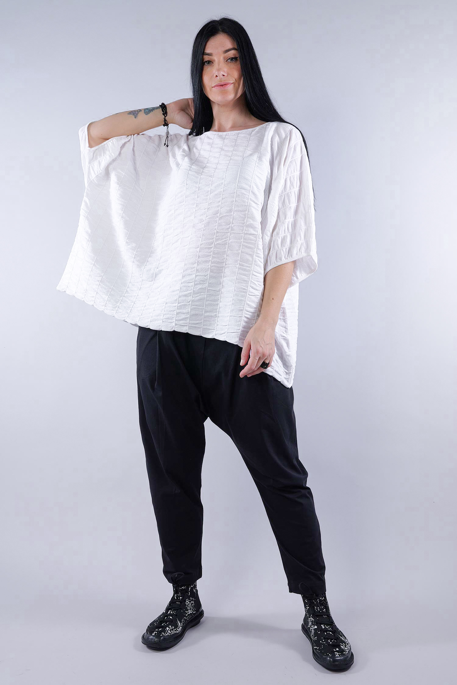 Strickshirt mit Raffung - Weiß - 26.1-KH031