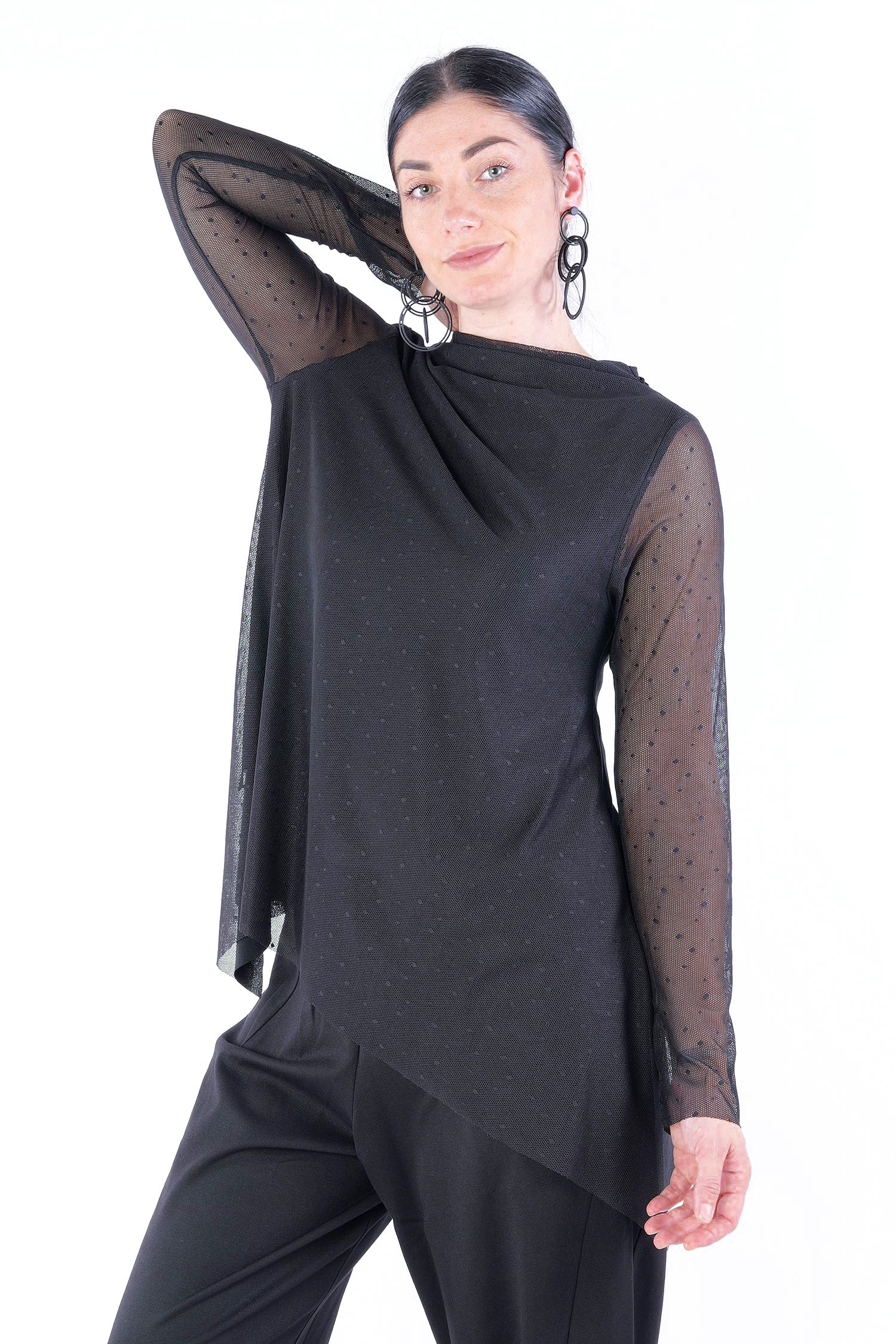 Tülllongsleeve - Schwarz - W25-54