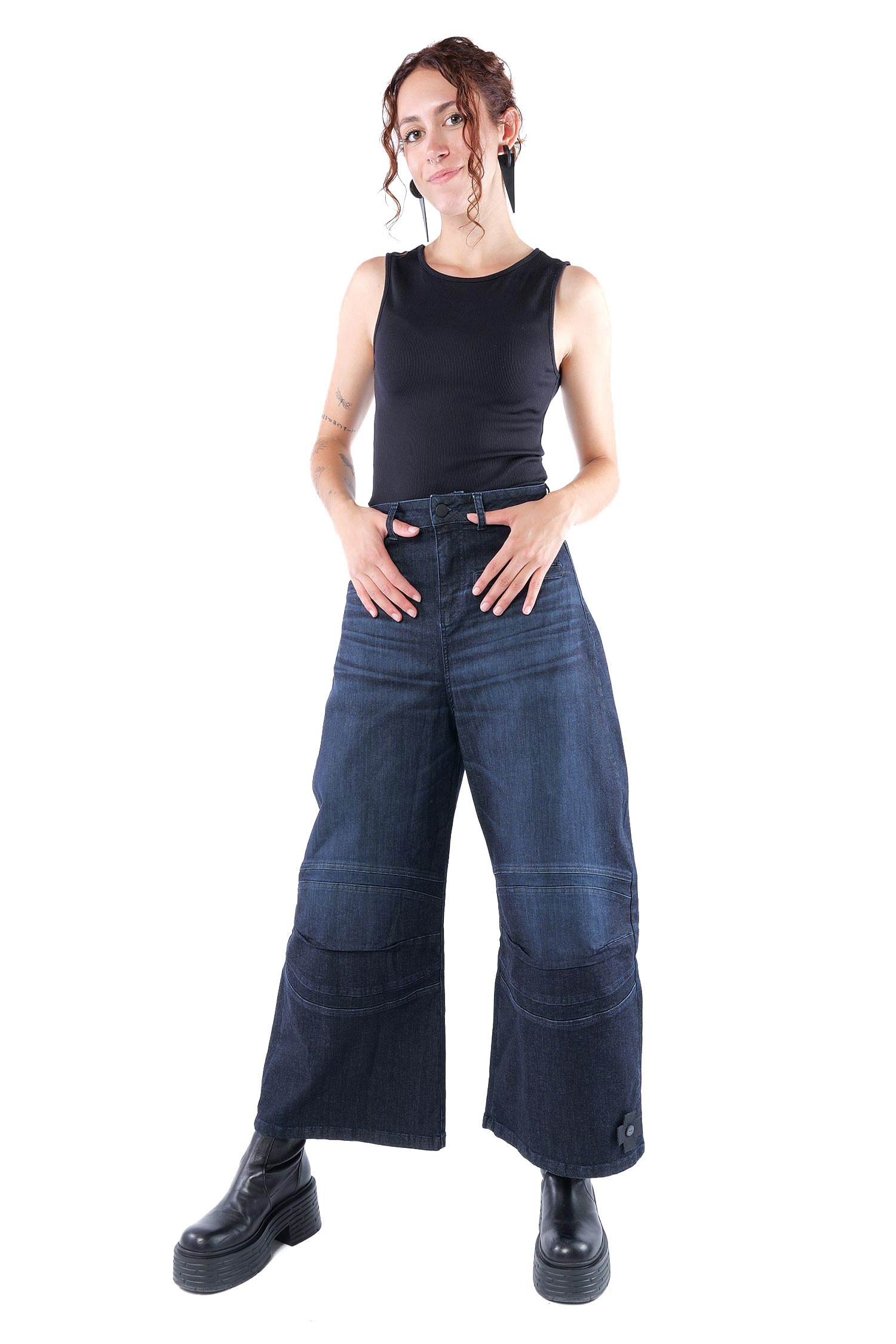 Weite Stretch-Jeans - Darkblue - 10020