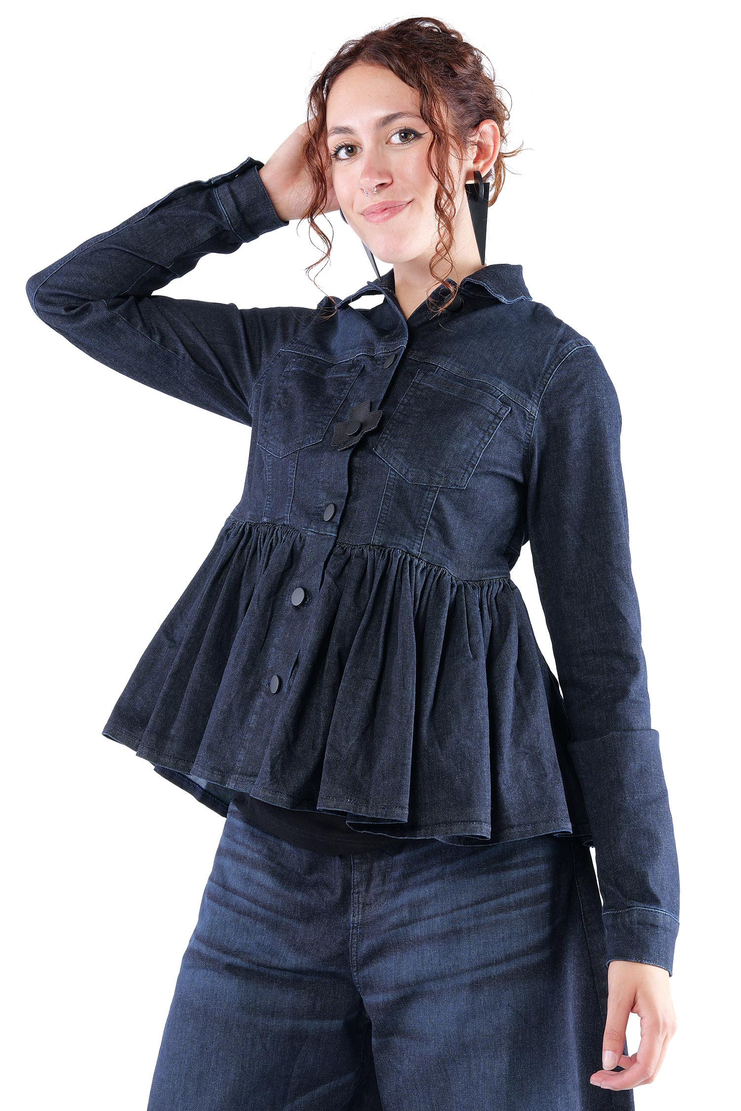 Gerüschte Jeansjacke - Darkblue - 8064