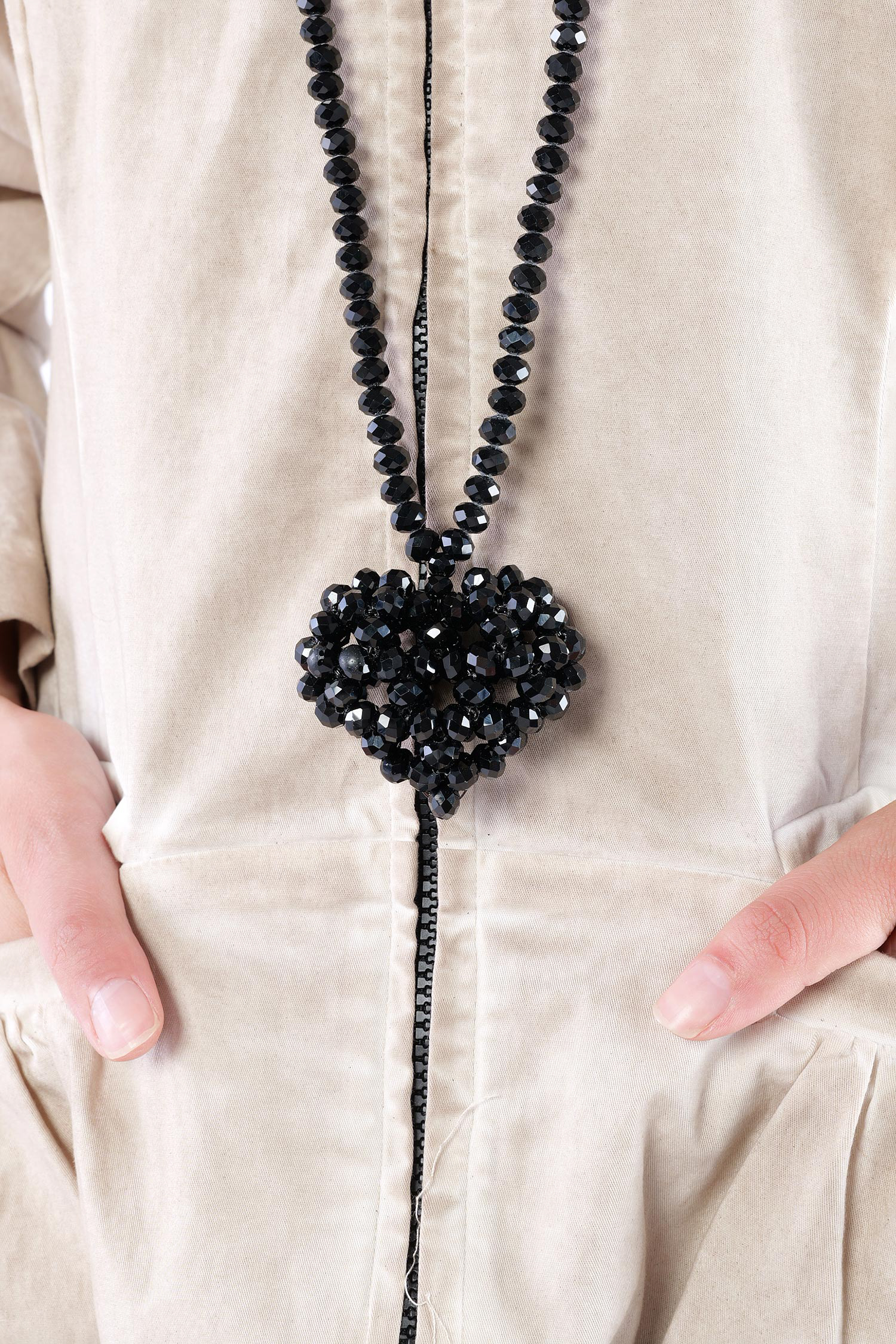 Extra lange 3D Herz Kette - Schwarz - 1539