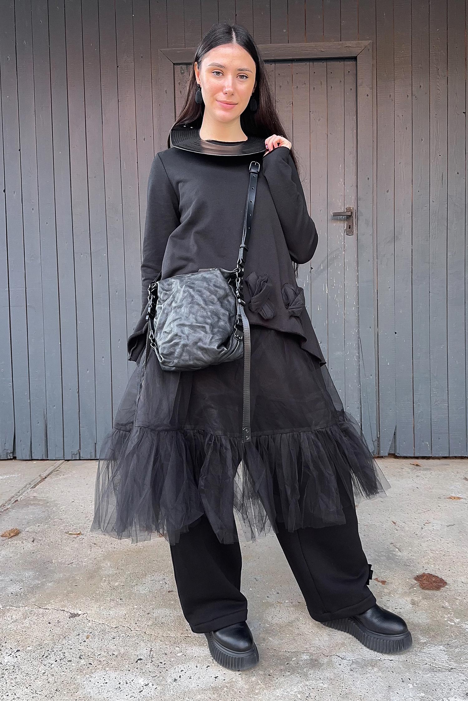 Leather shoulder bag - black - Kun