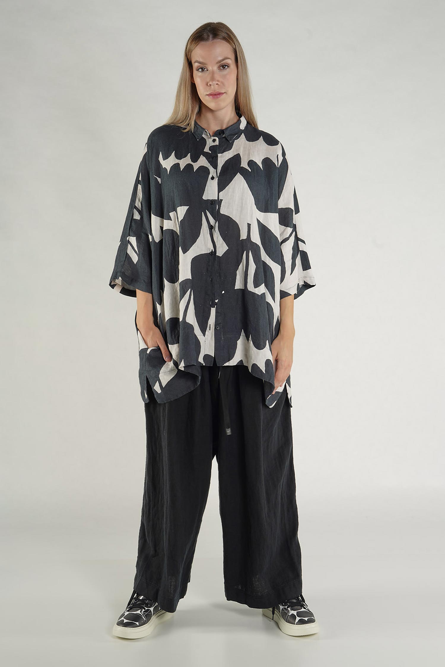 Oversize Bluse - Black print - 1263550906