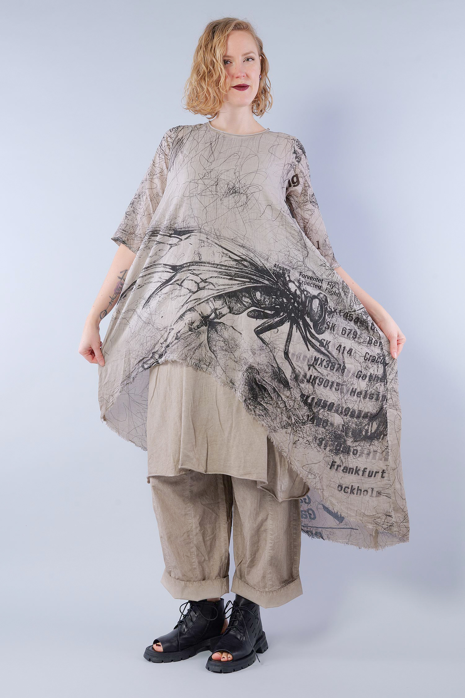 Double-layered tunic - Sand allover print old dye - Tisla