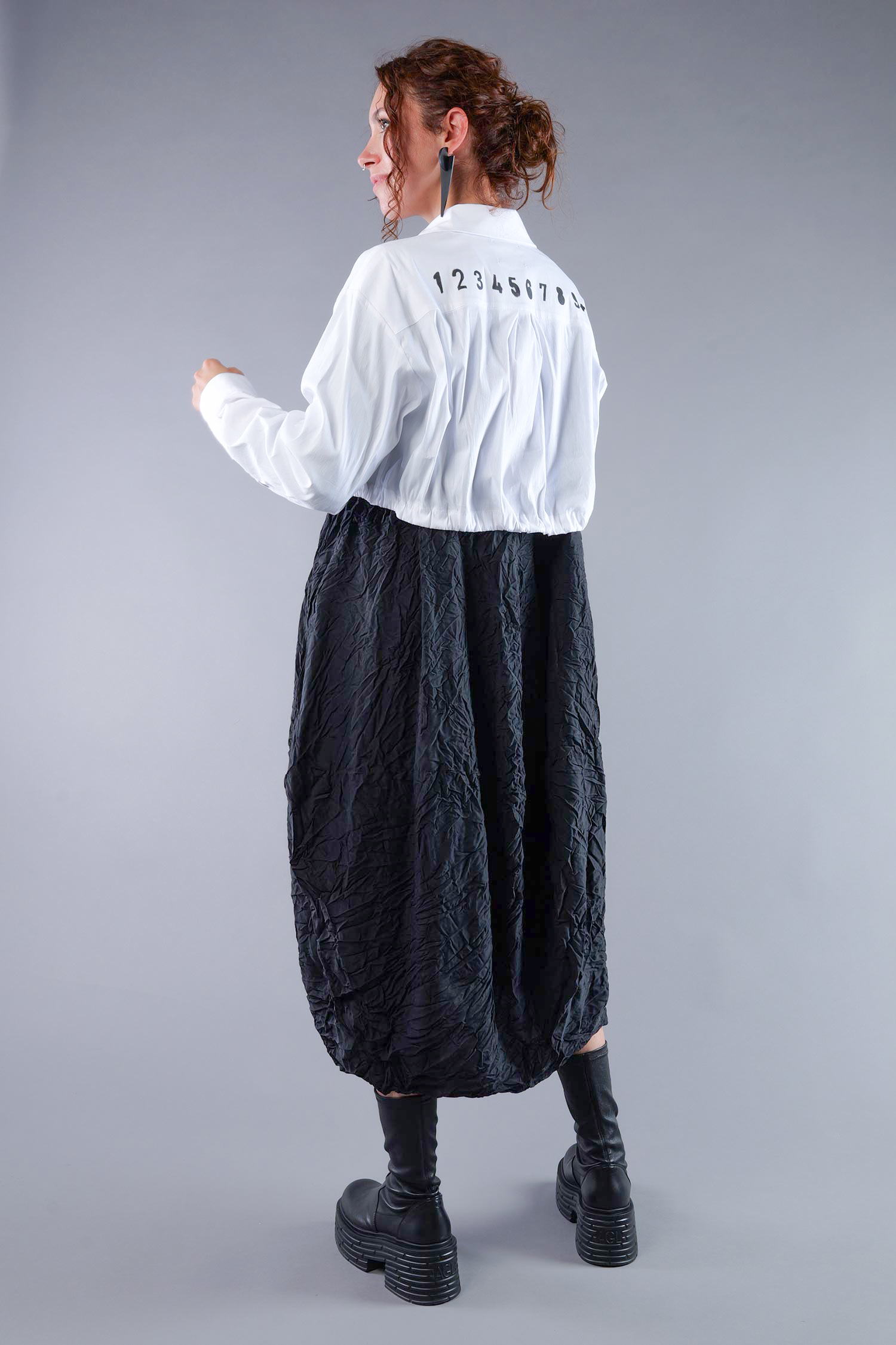 Kurze Stretchbluse - White print - 4032