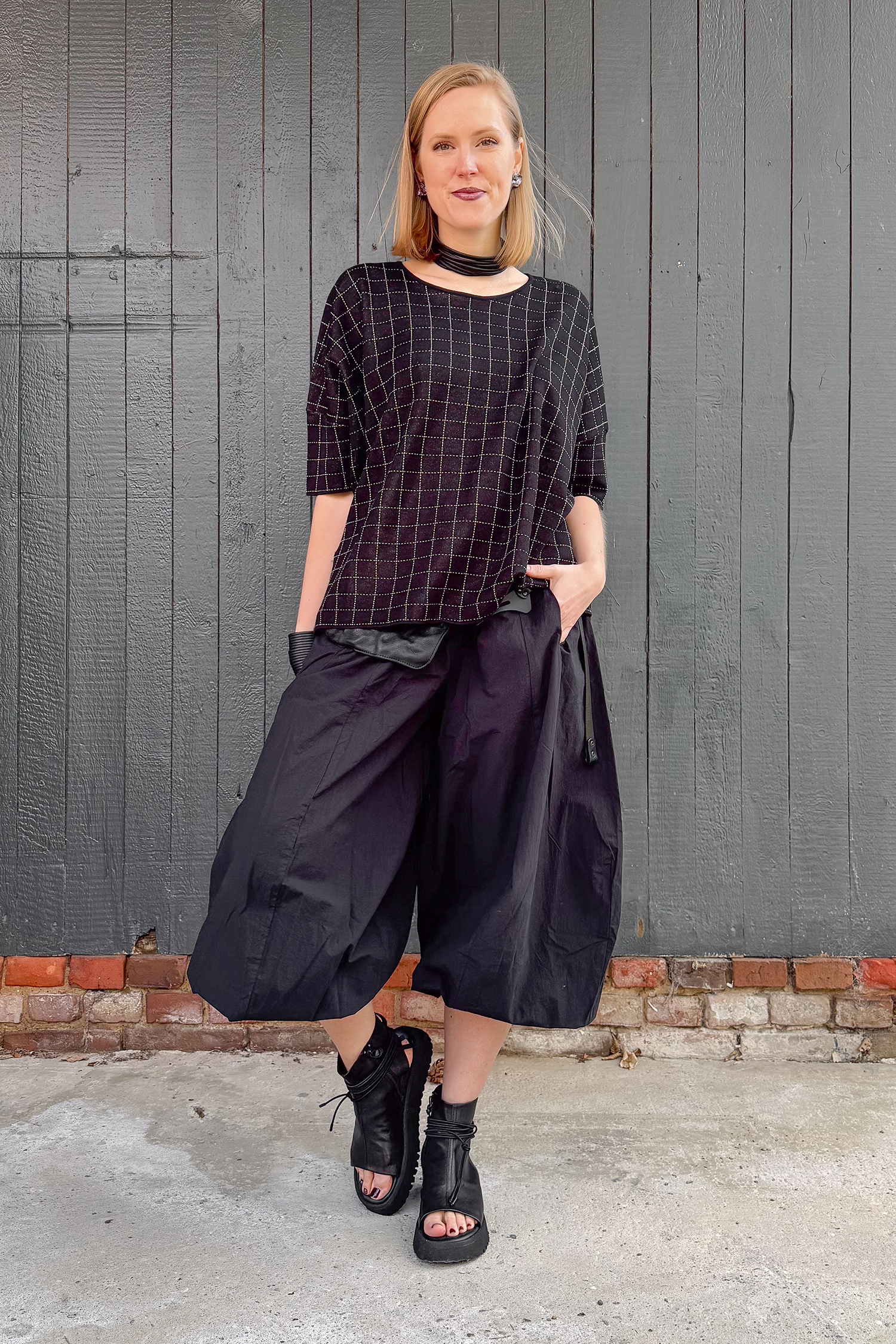 Knitted top - Black silver check - 1263520704