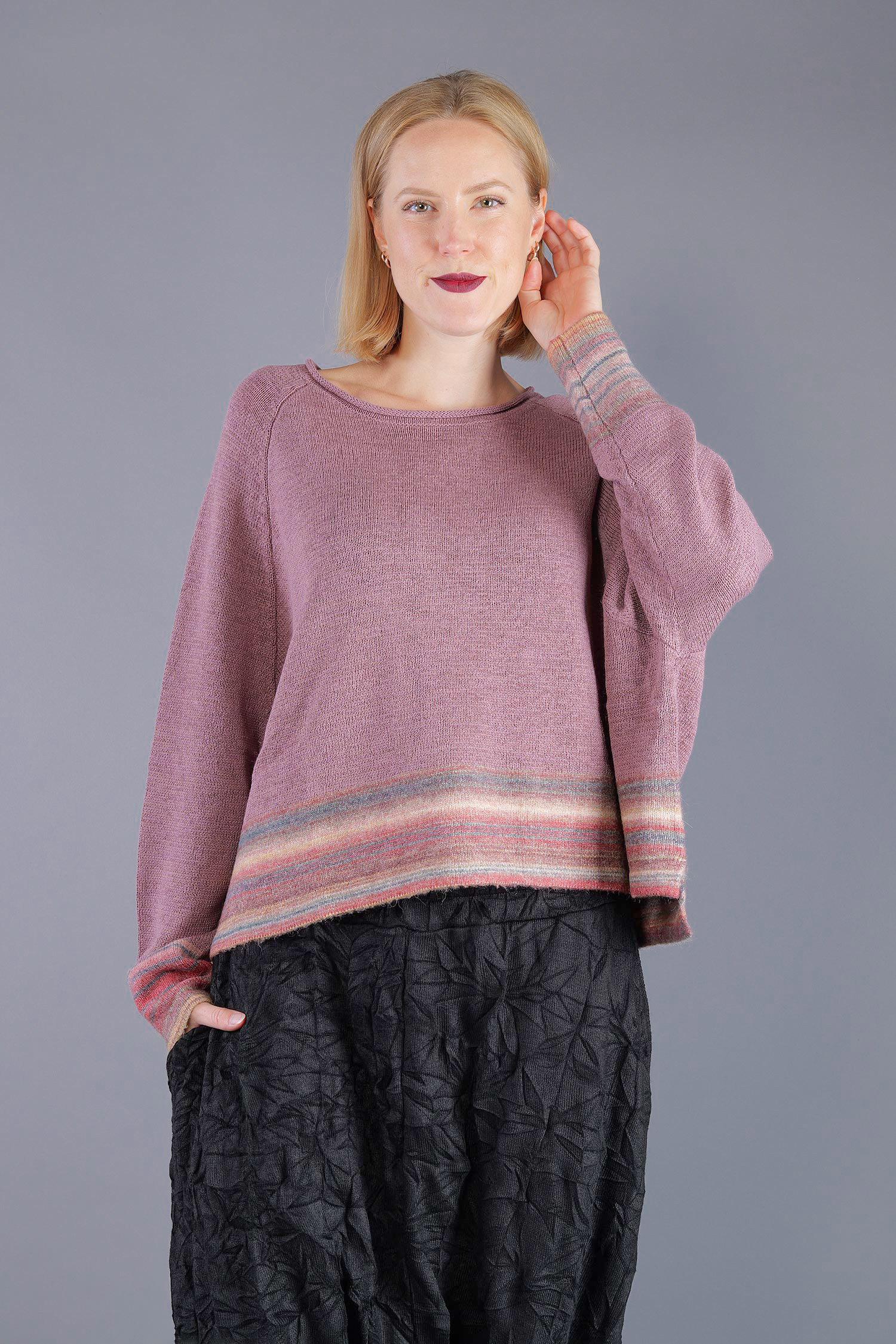 Oversized knitted pullover - Crystal stripe - 2263720703