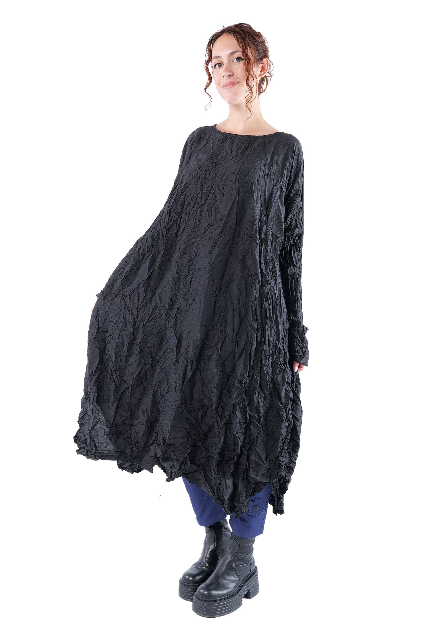 Oversize Seidenkleid - Schwarz - Ellastik