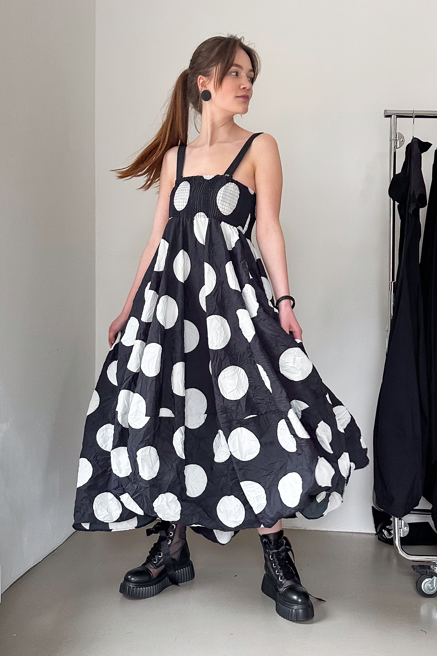 Summer dress with dots - Black white dots - 1152