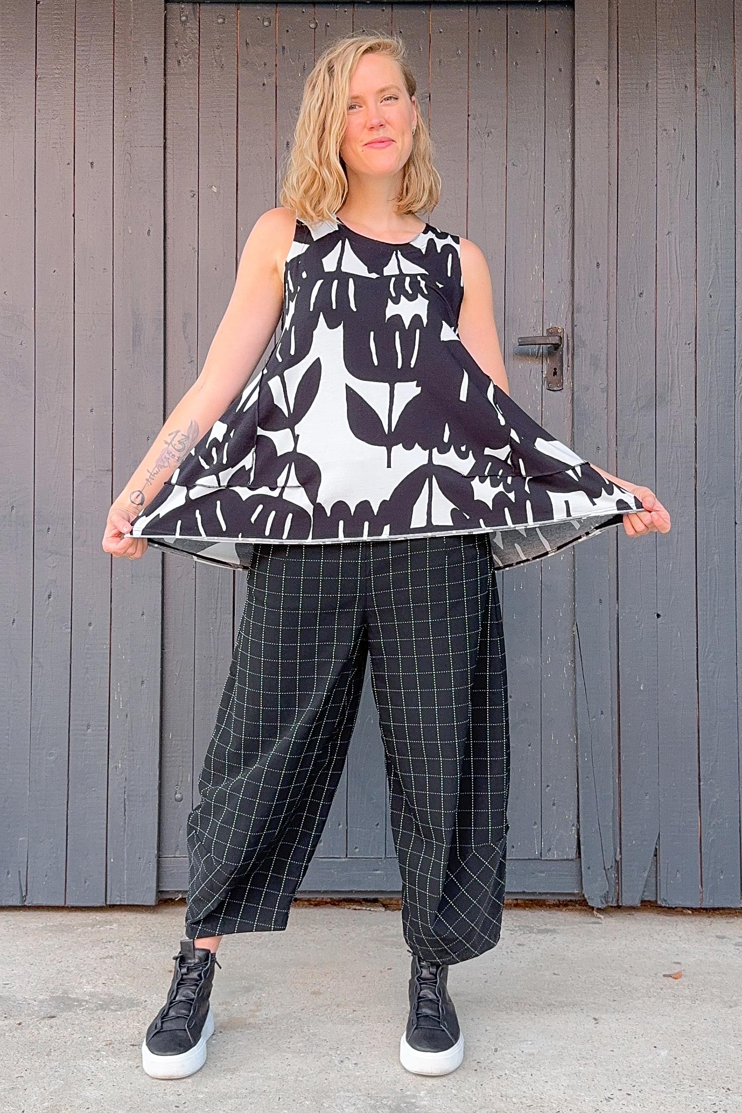 A-Linien Jersey Top - Black print - 1263470802