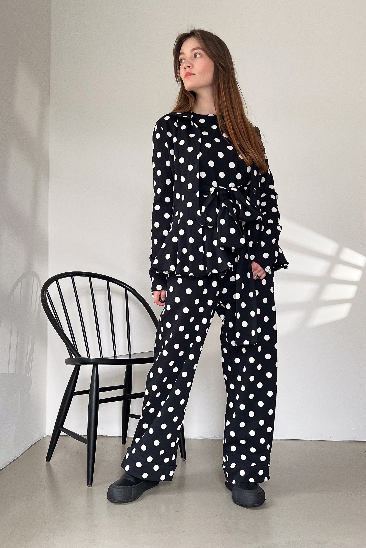 Lange Sweathose - Black white dots - 10012