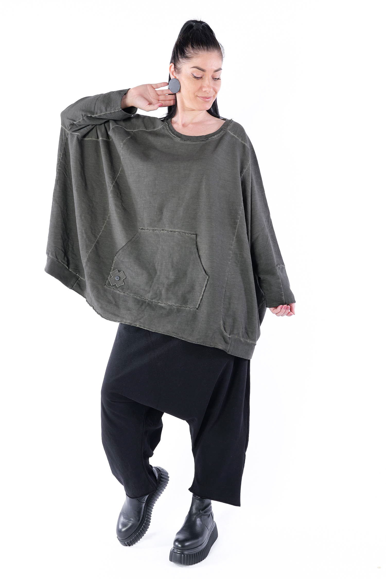 Langer Sweater mit Plus - Olive - 2081