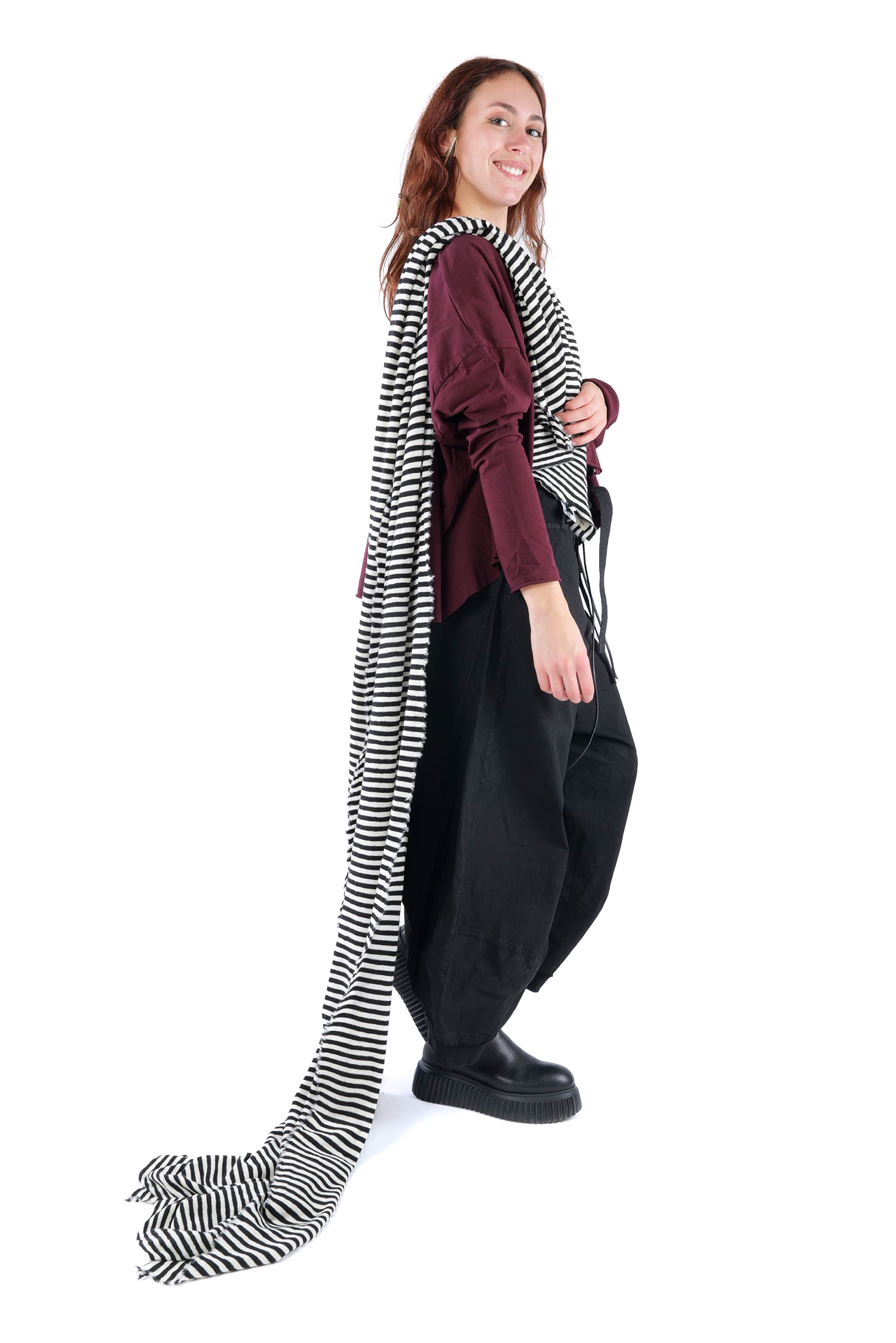 Merino Schal - White/Black schmal - 1030